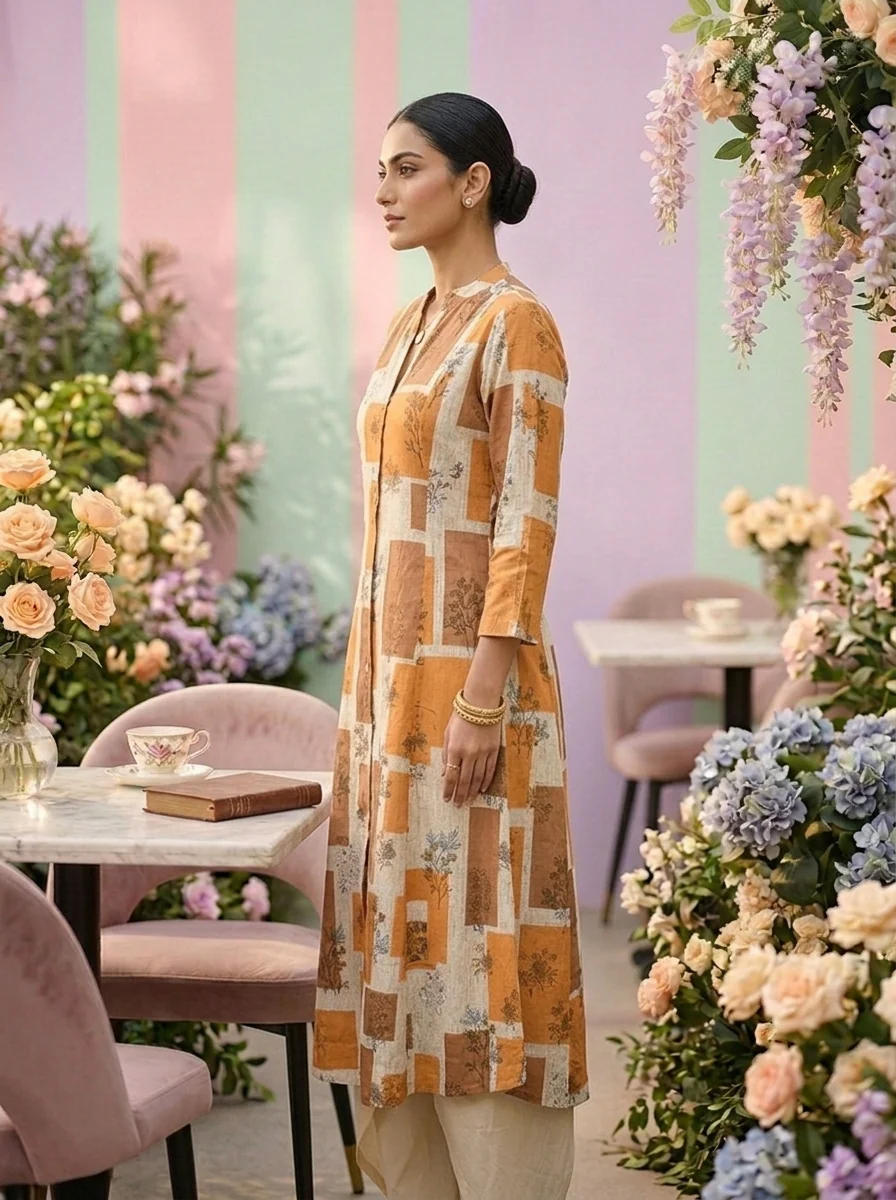 Mustard Cotton Printed Two Piece Set - Image 3