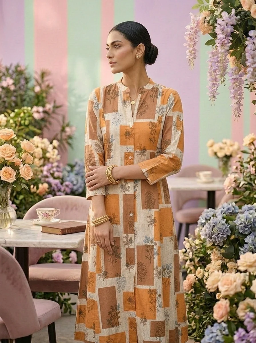 Mustard Cotton Printed Two Piece Set - Image 4