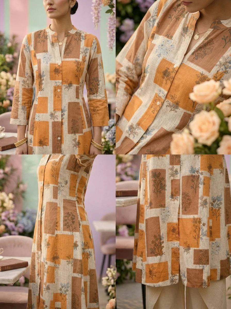 Mustard Cotton Printed Two Piece Set - Image 5
