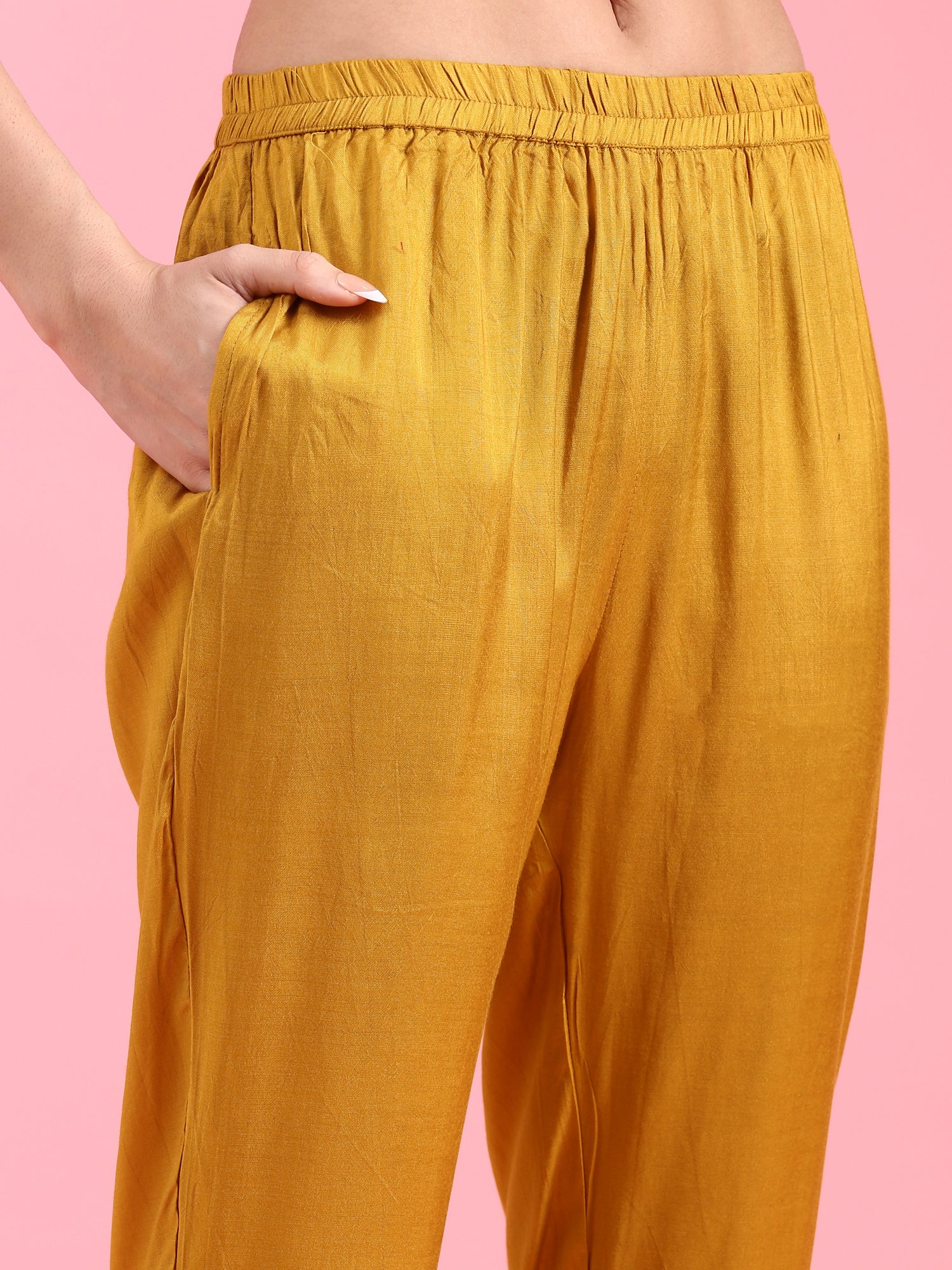 Mustard Crepe Printed Three Piece Suit Set - Image 7