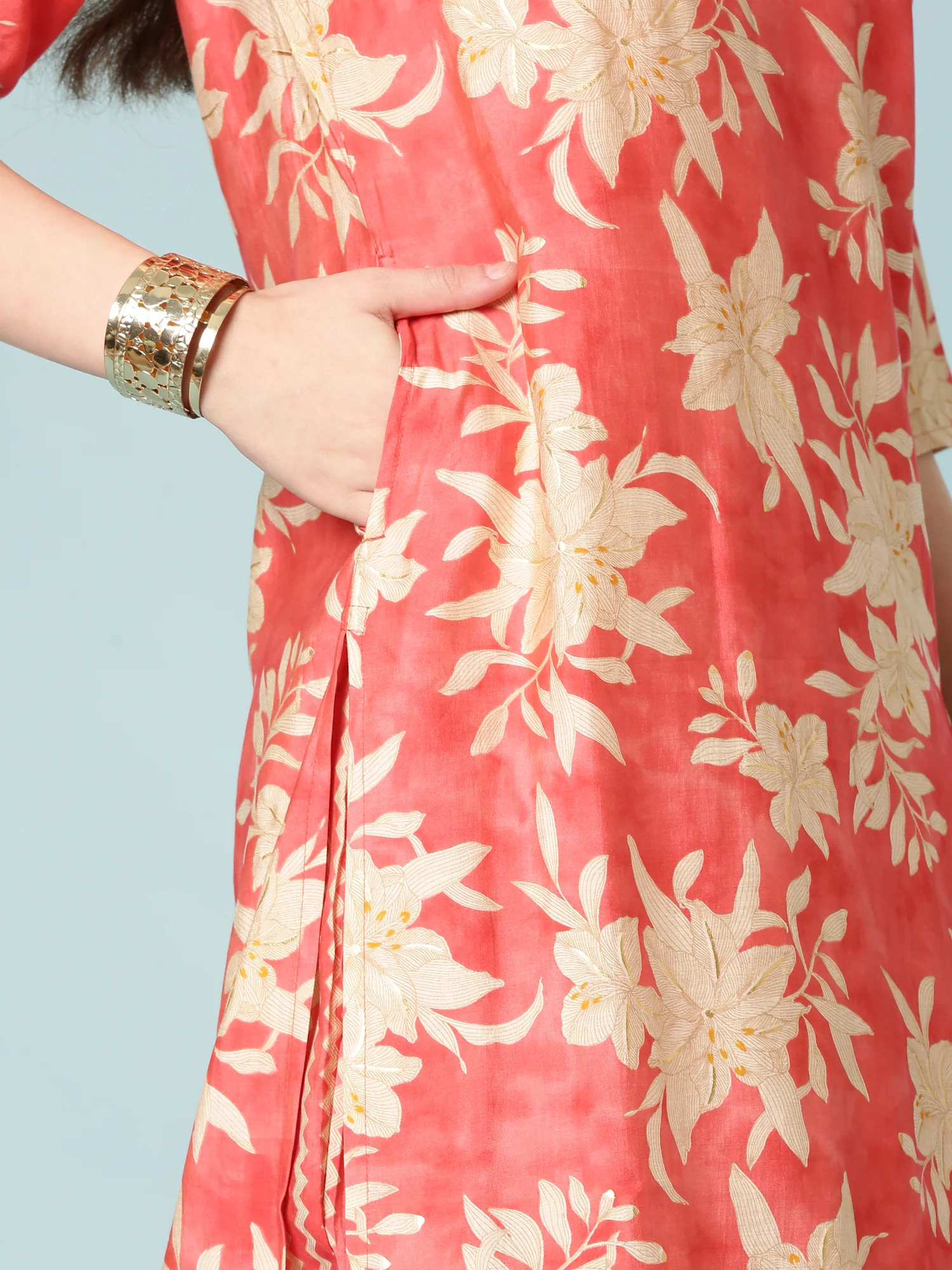 Mustard Dola Silk Floral Digital Print Three Piece Set - Image 7