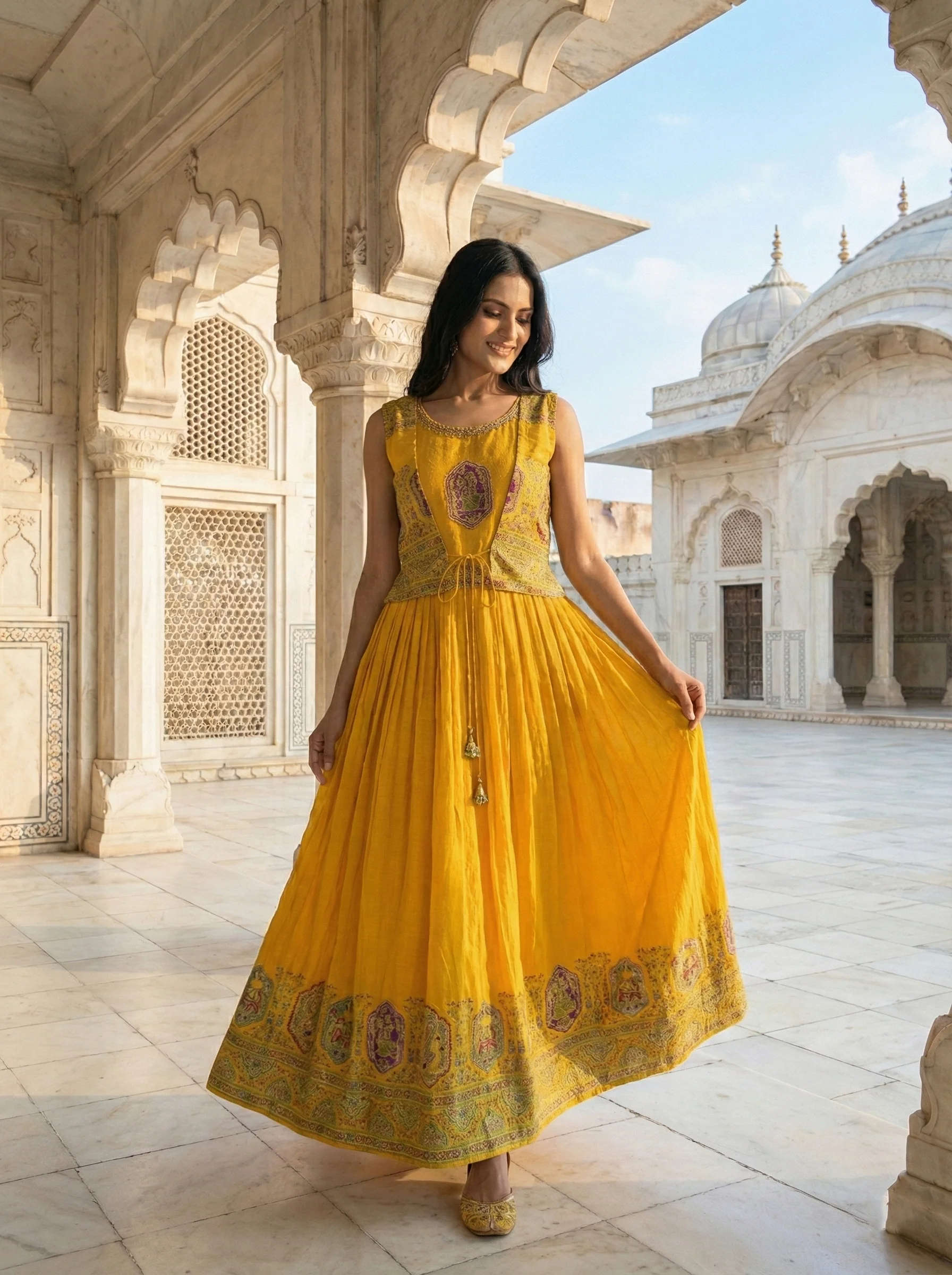 Mustard Georgette Digital Print Long Dress - Image 2