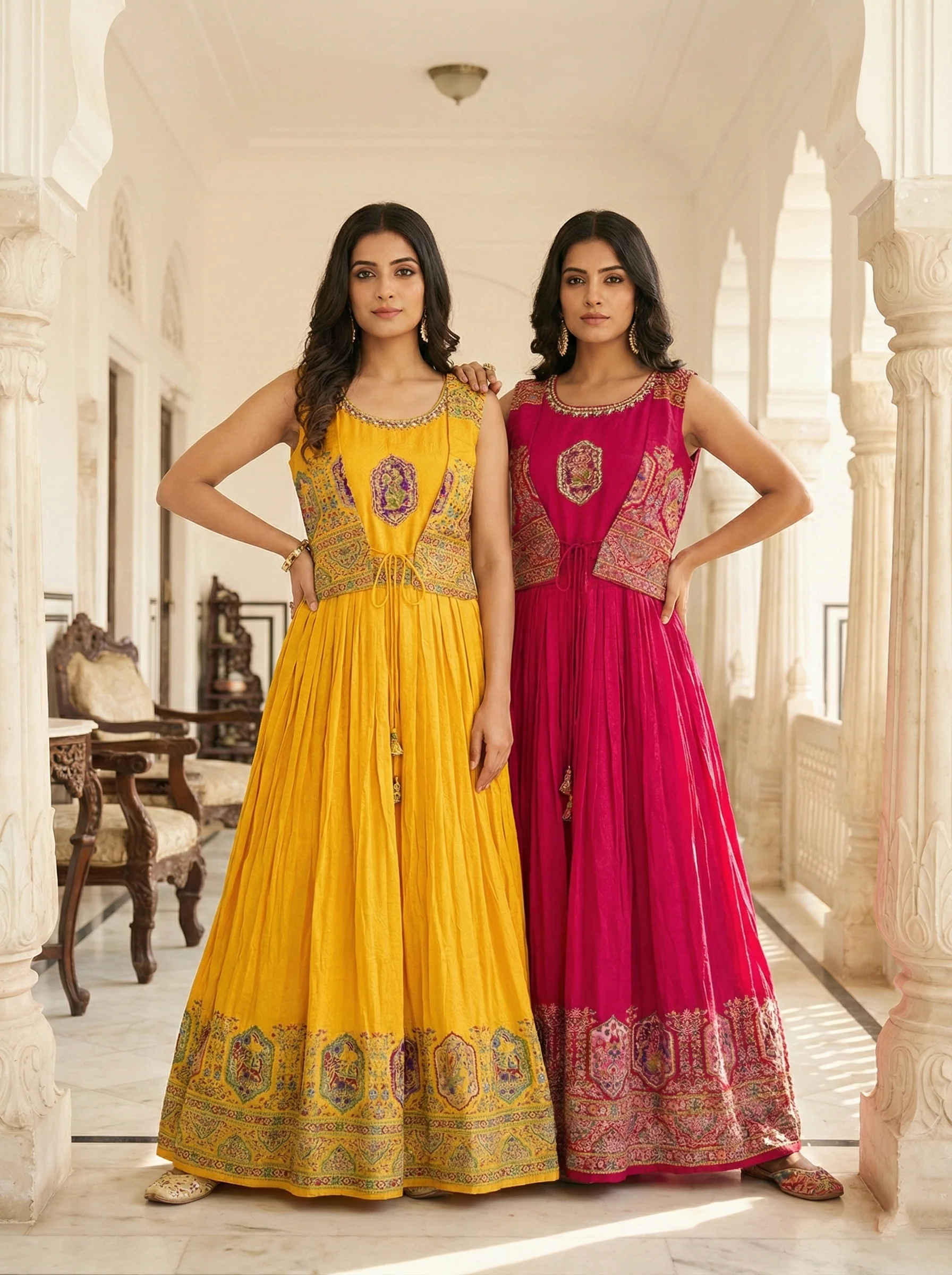 Mustard Georgette Digital Print Long Dress - Image 3