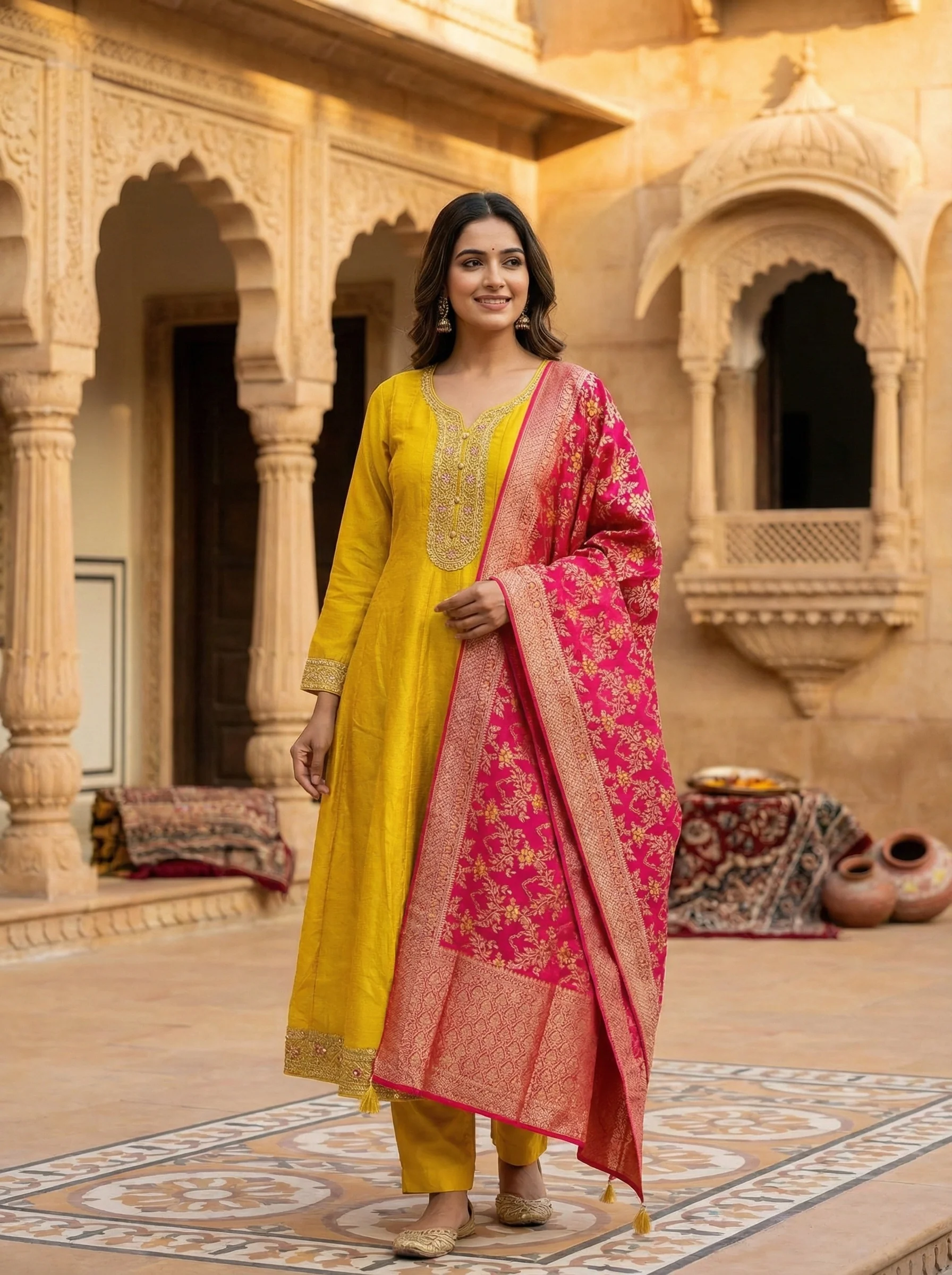Mustard Green Digital Print Suit Set - Image 2