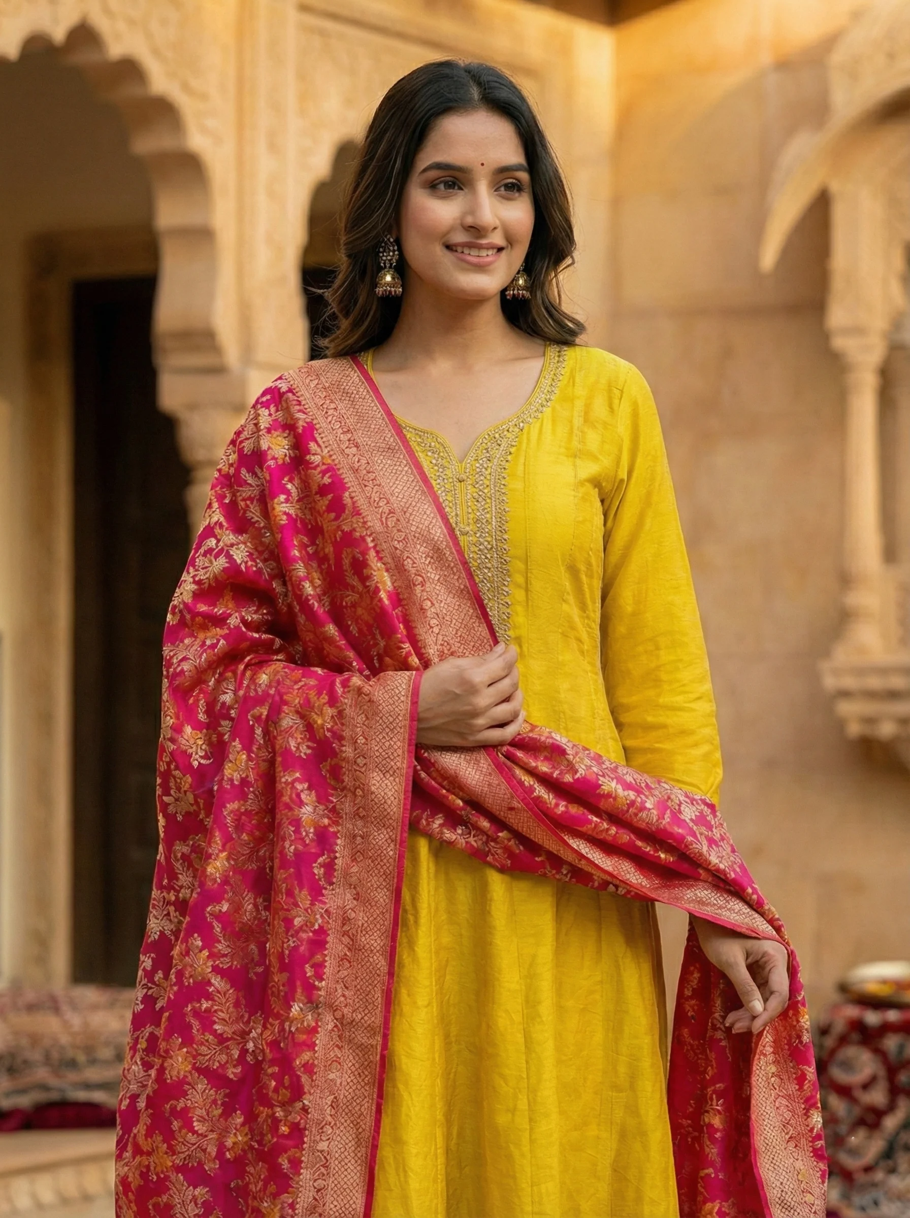 Mustard Green Digital Print Suit Set - Image 3