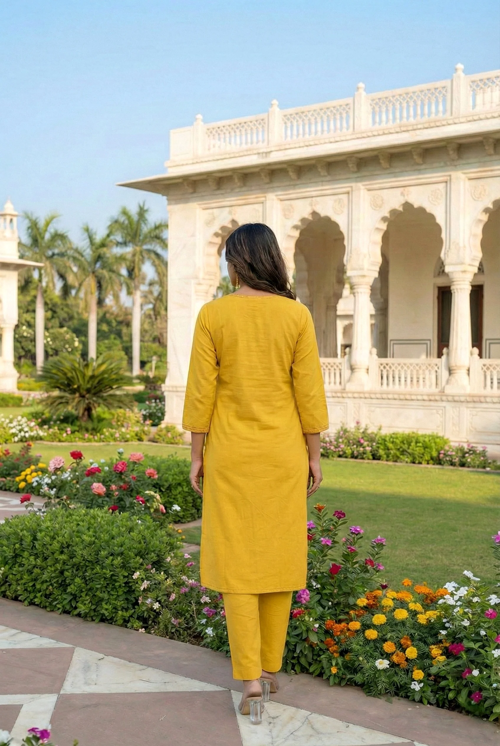 Mustard Linen Hand Embroidered Two Piece Set - Image 3
