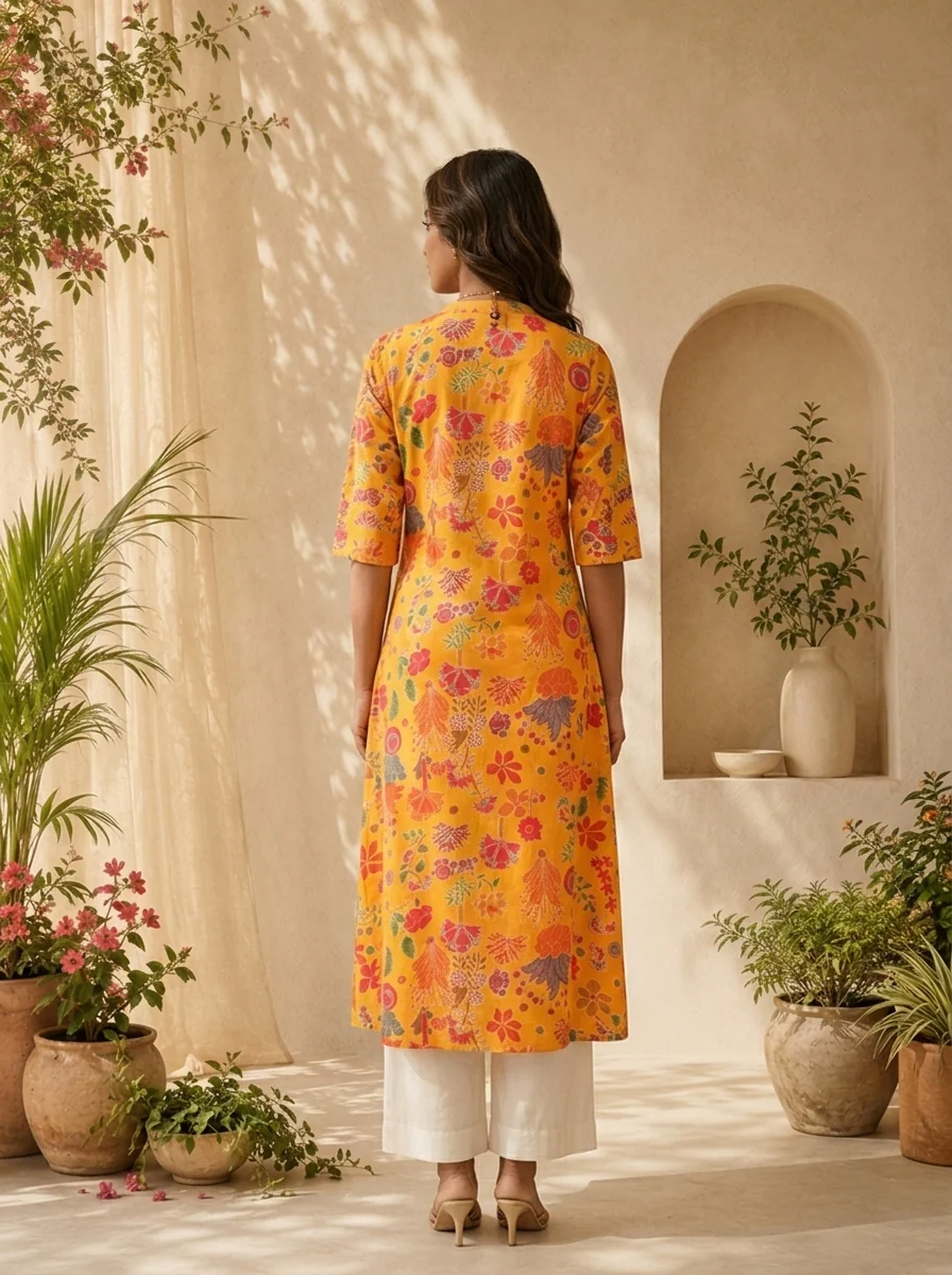Mustard Modal Printed A-Line Kurta - Image 3