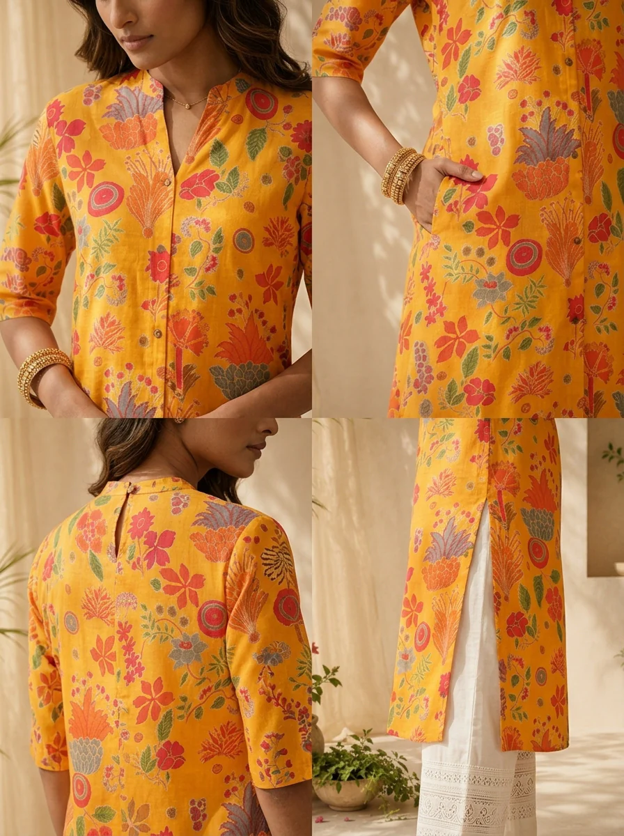 Mustard Modal Printed A-Line Kurta - Image 5