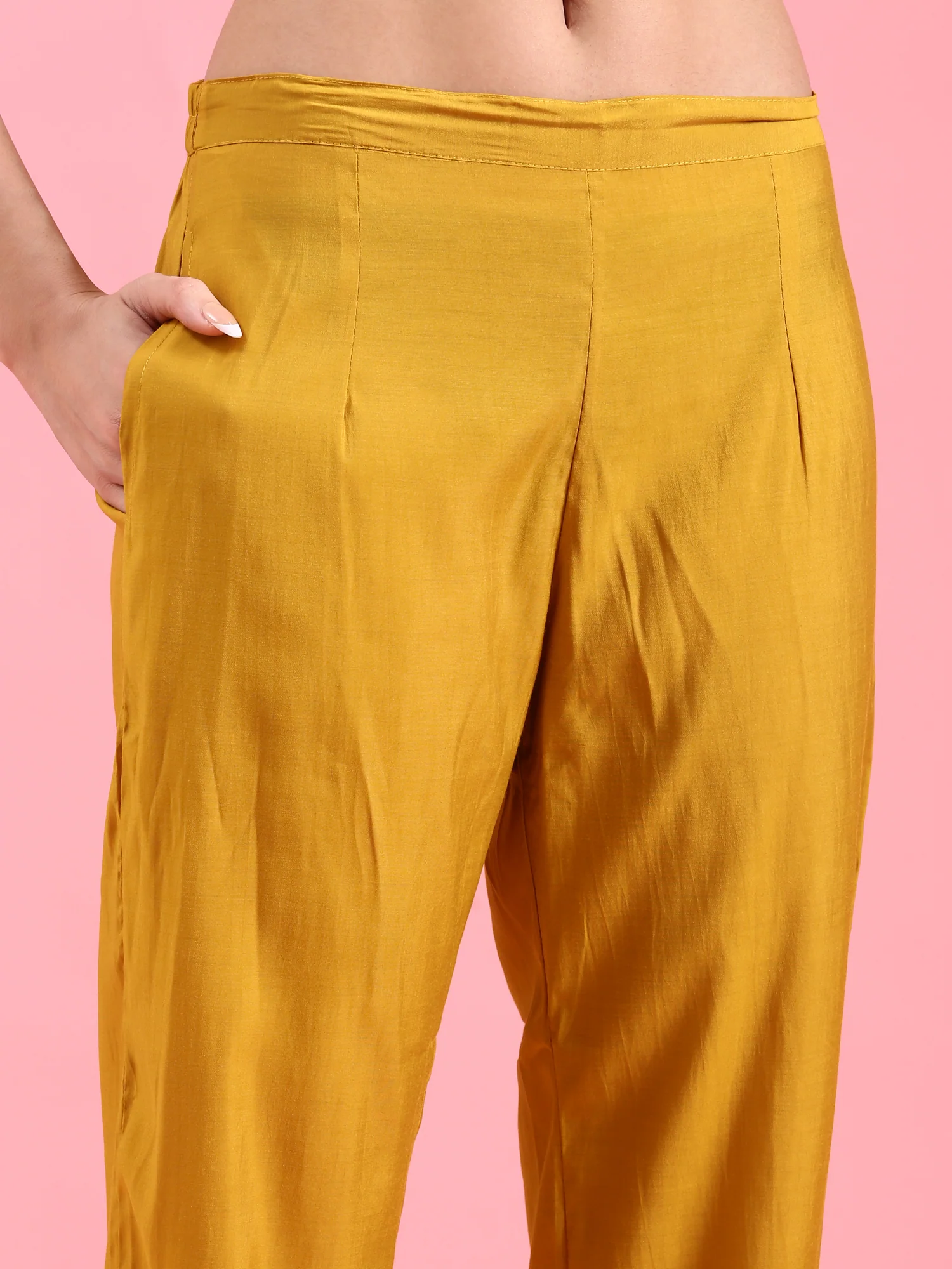 Mustard Modal Silk Embroidery Three Piece Suit Set - Image 6