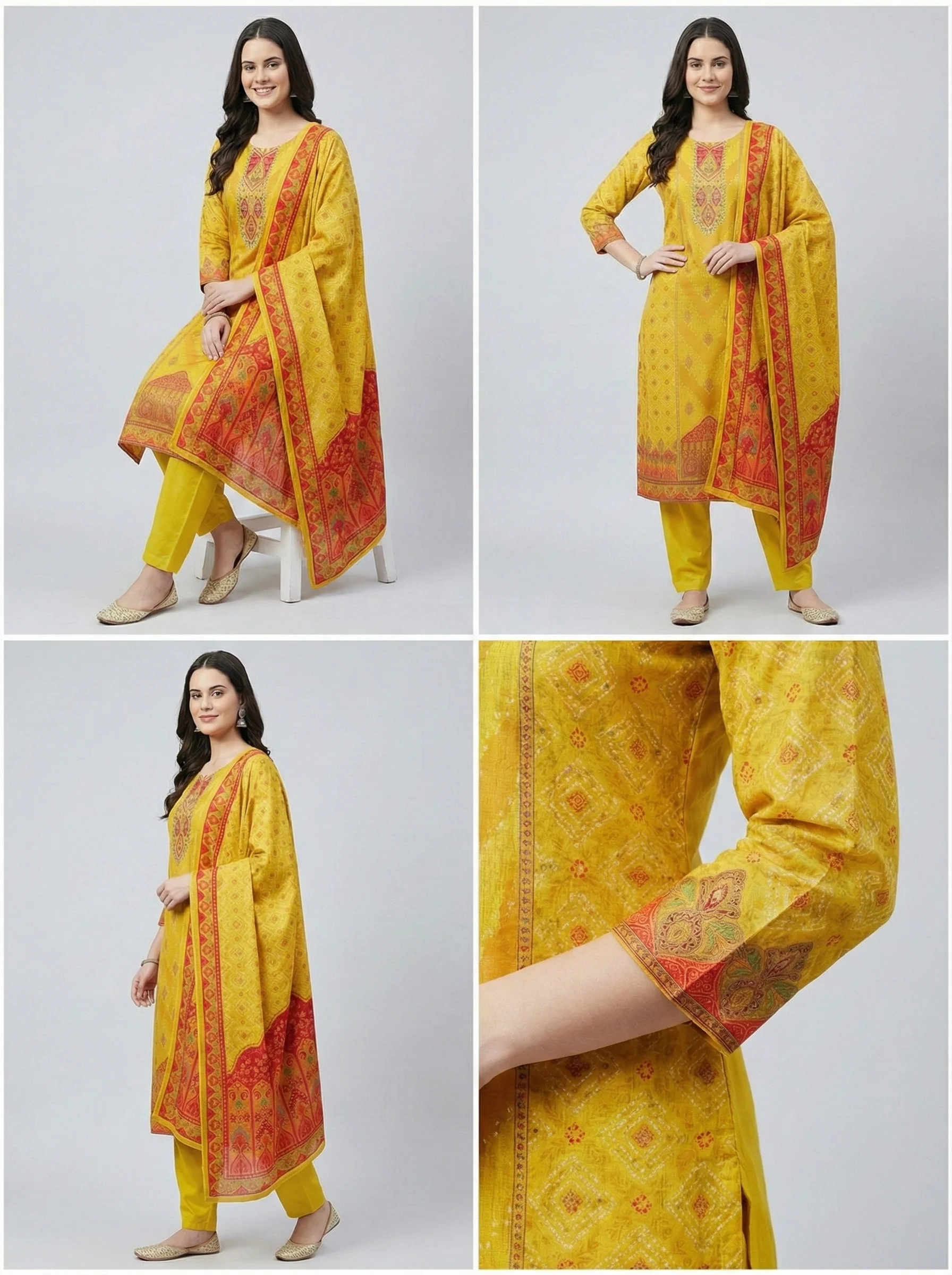 Mustard Muslin Digital Print Three Piece Set - Image 6