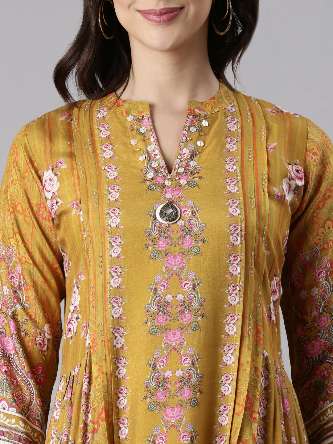 Mustard Muslin Long Anarkali Gown - Image 4