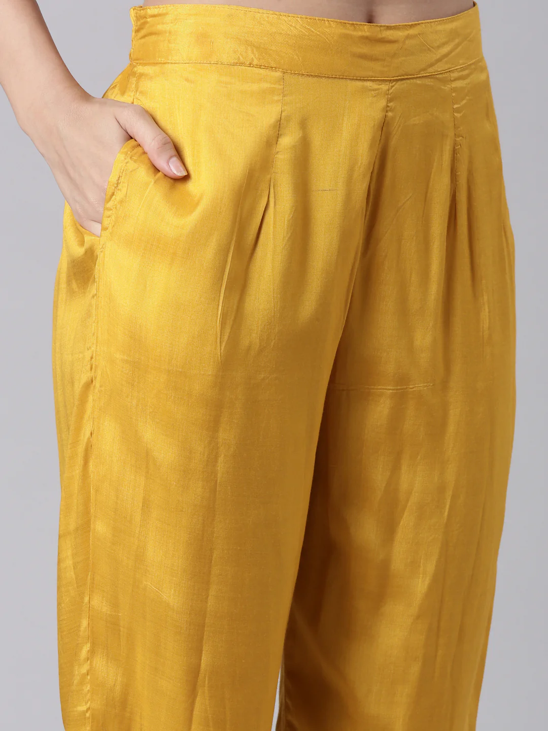 Mustard Muslin Printed Three Piece Set - Image 6