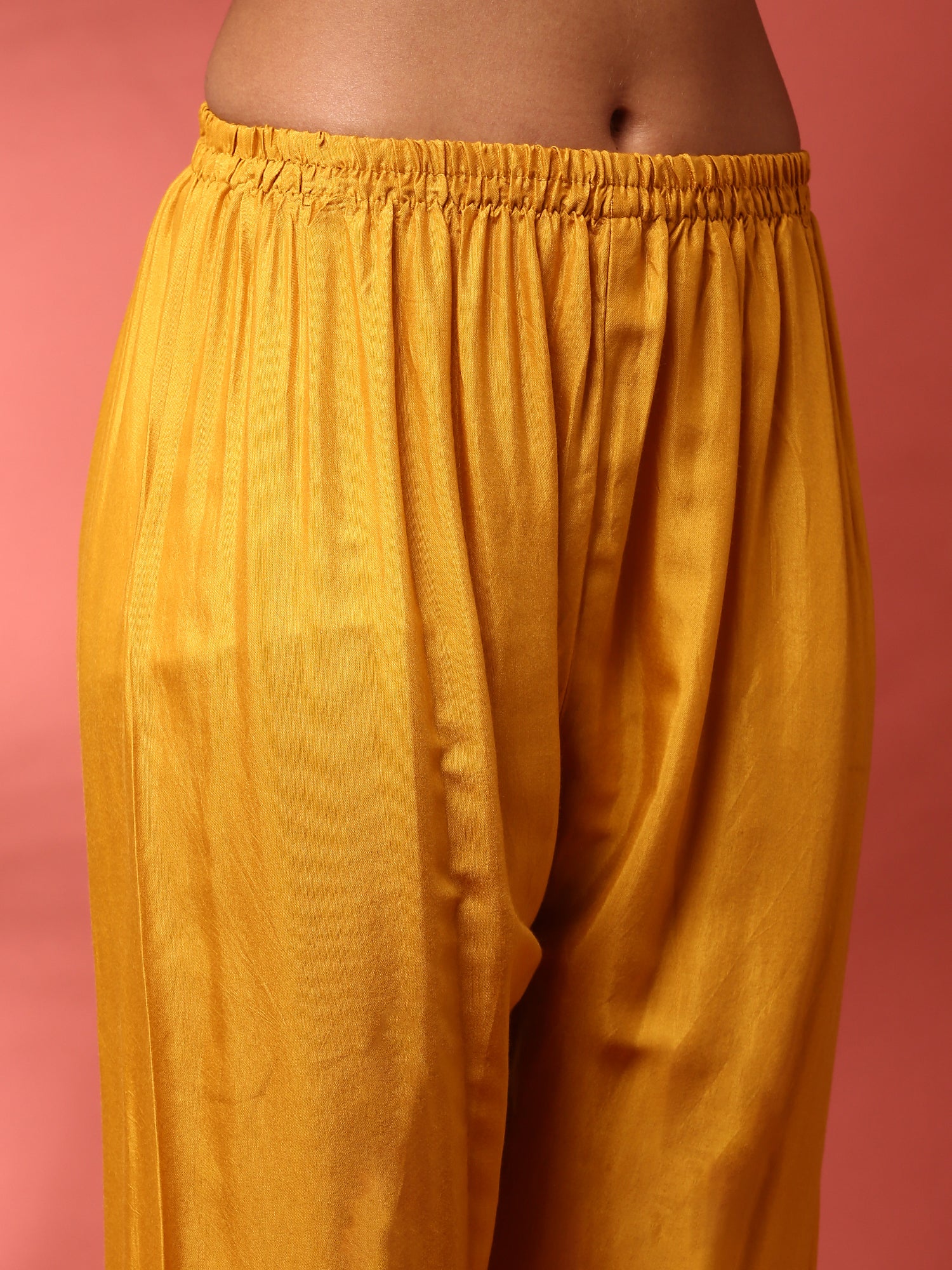 Mustard Muslin Straight three piece hand embroidered suit set - Image 7