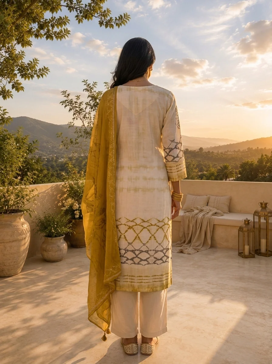 Mustard Rayon Coral Lattice Printed Three Piece Set - Image 3