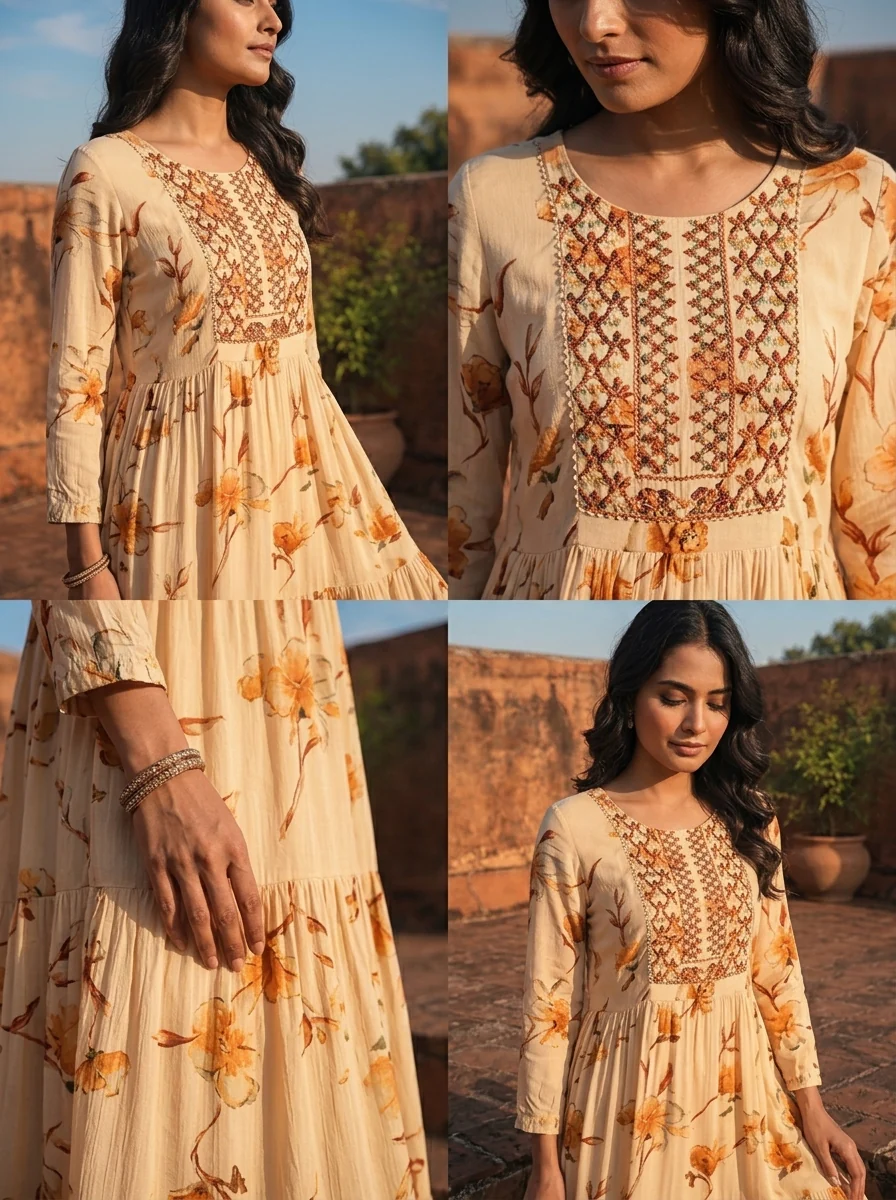 Mustard Rayon Floral Blossom Printed Dress - Image 5