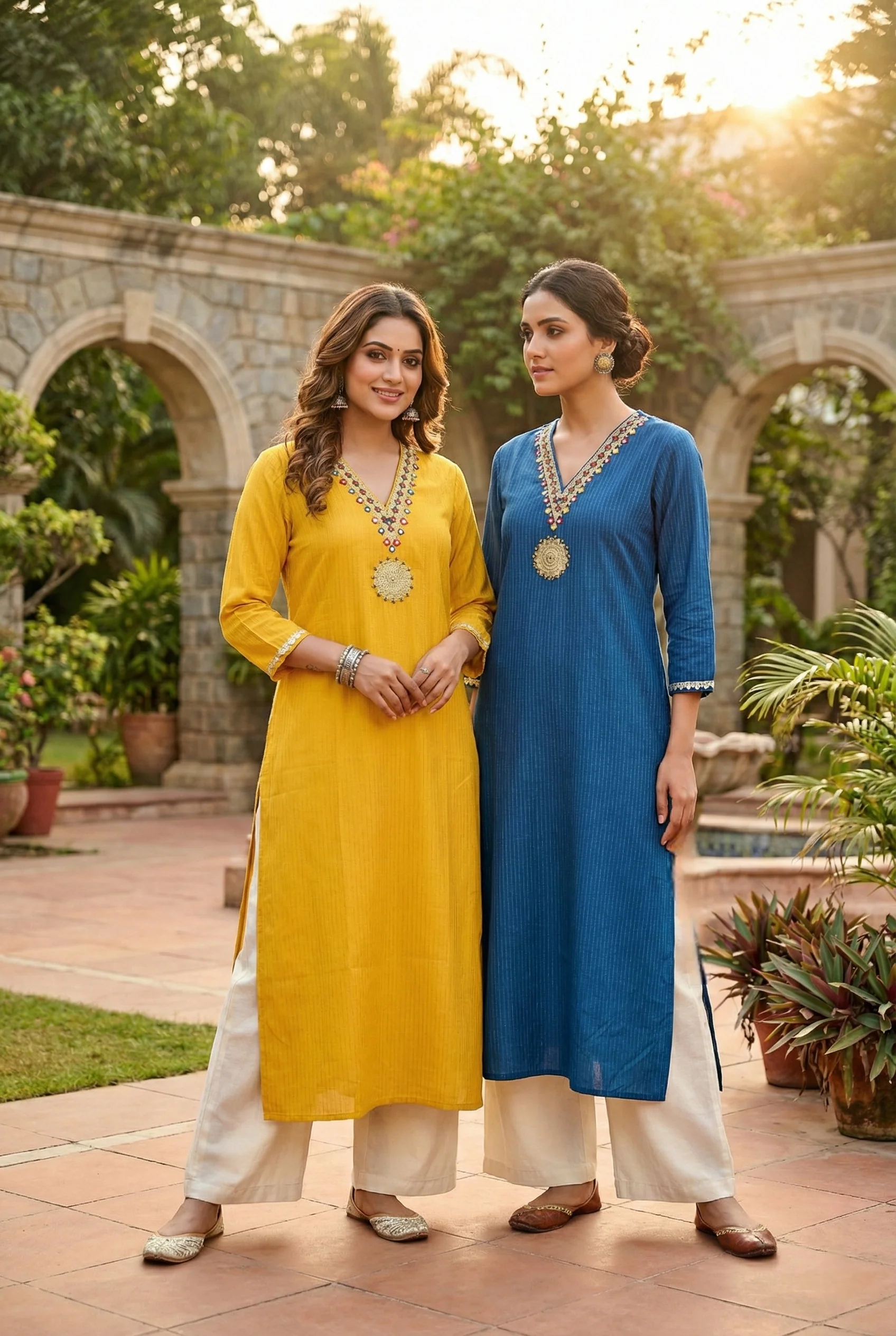 Mustard Rayon Hand Embroidery Kurta - Image 6