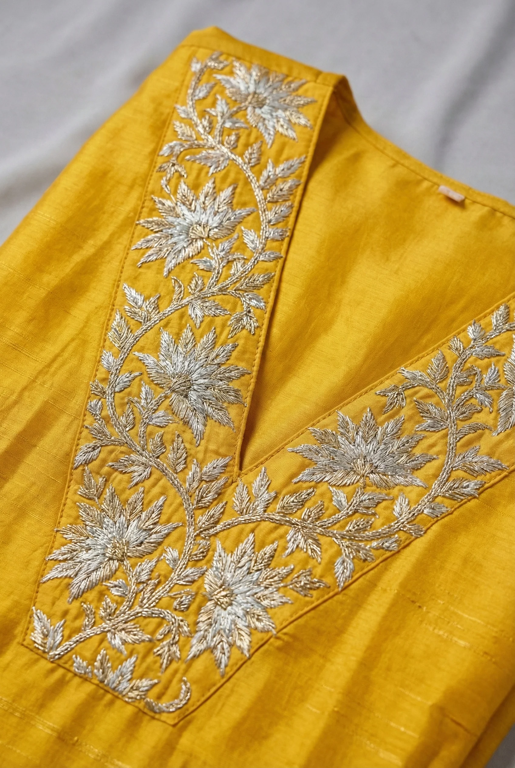 Mustard Silk Floral Aari Embroidered Two Piece Set - Image 4