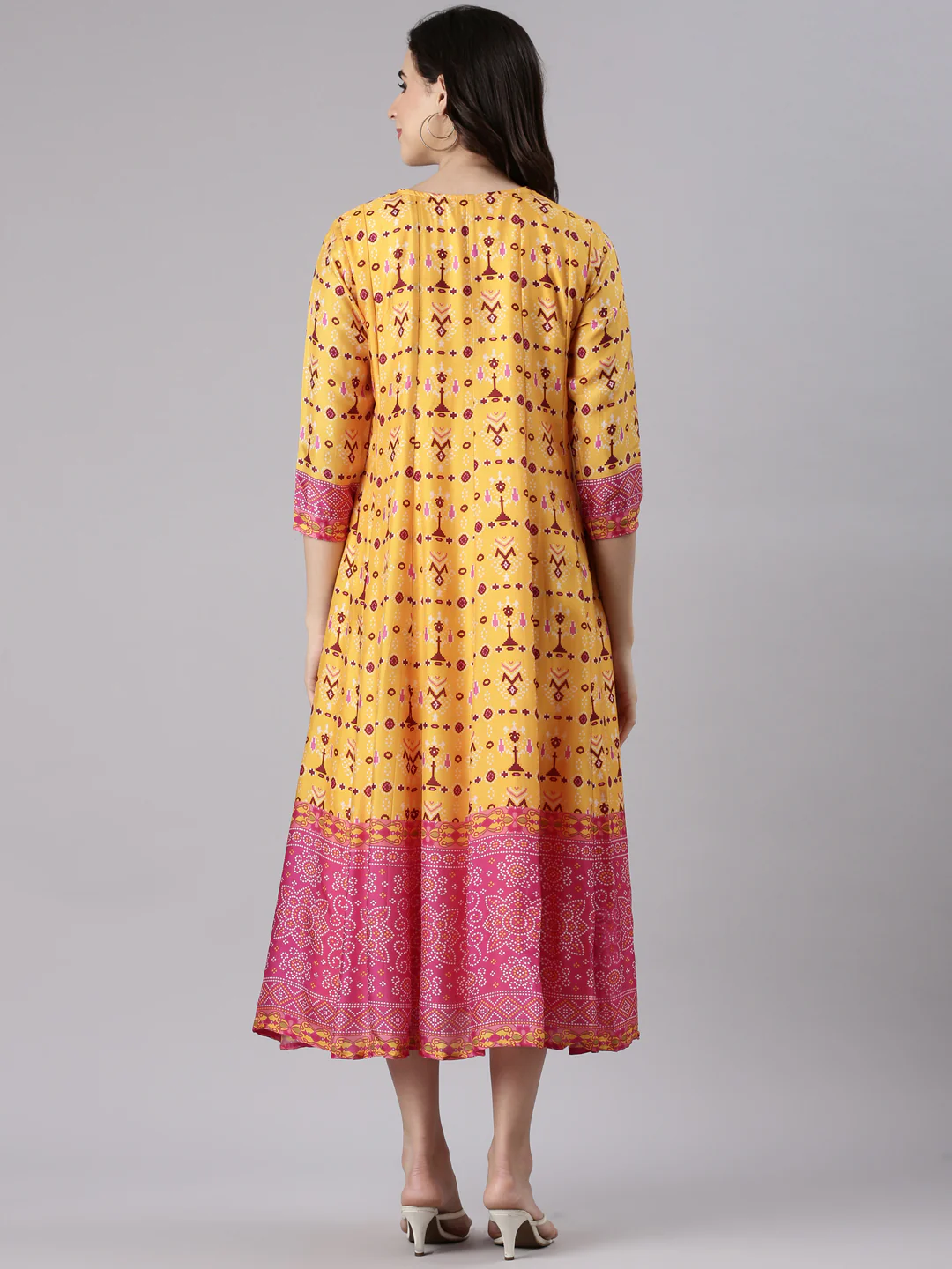 Mustard Silk Long Anarkali Kurta - Image 3