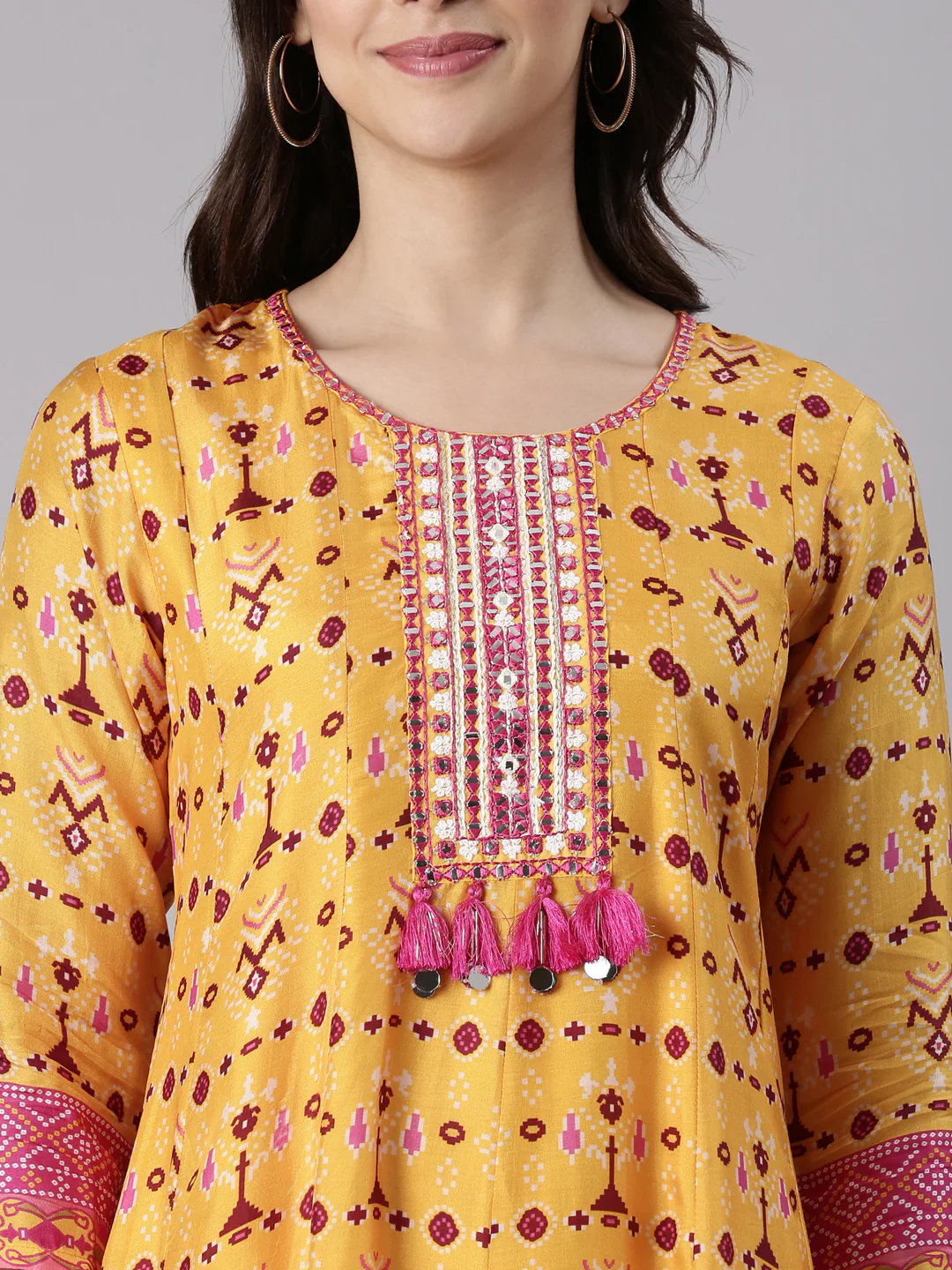 Mustard Silk Long Anarkali Kurta - Image 4