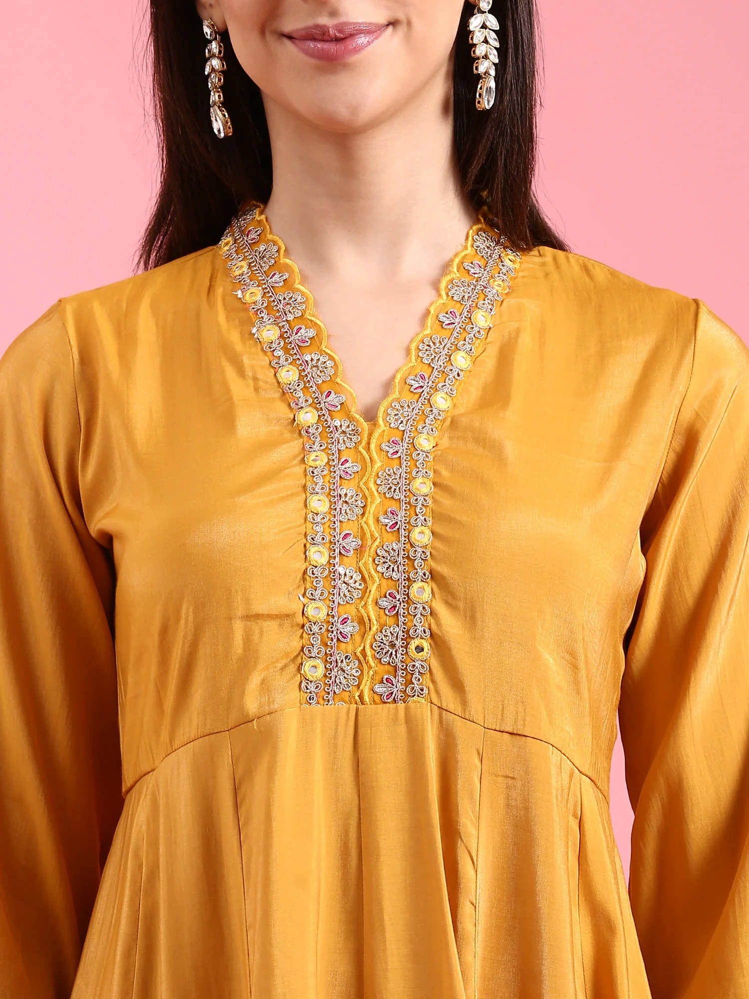 Mustard Vichithraa Silk Anarkali Three Piece Suit Set - Image 4