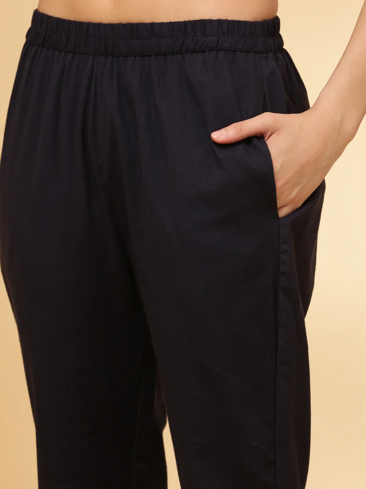 Navy Blue Linen Embroidered Two Piece Set - Image 6