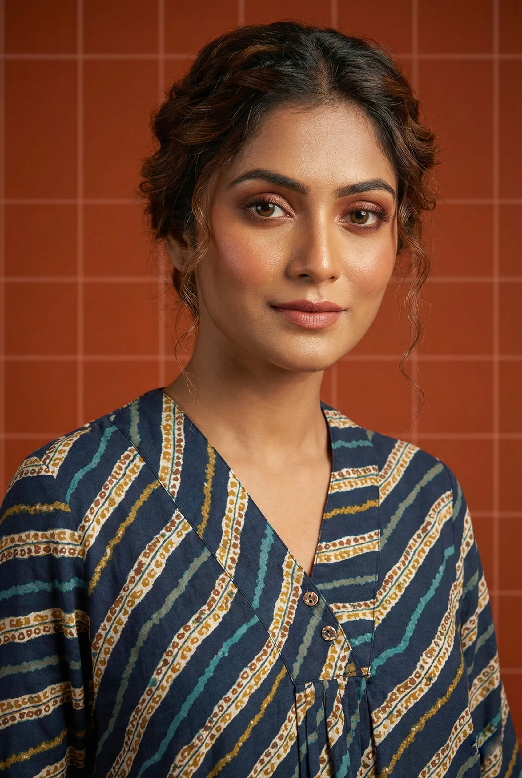 Navy Blue Rayon Striped Ethnic Long Kurta - Image 4