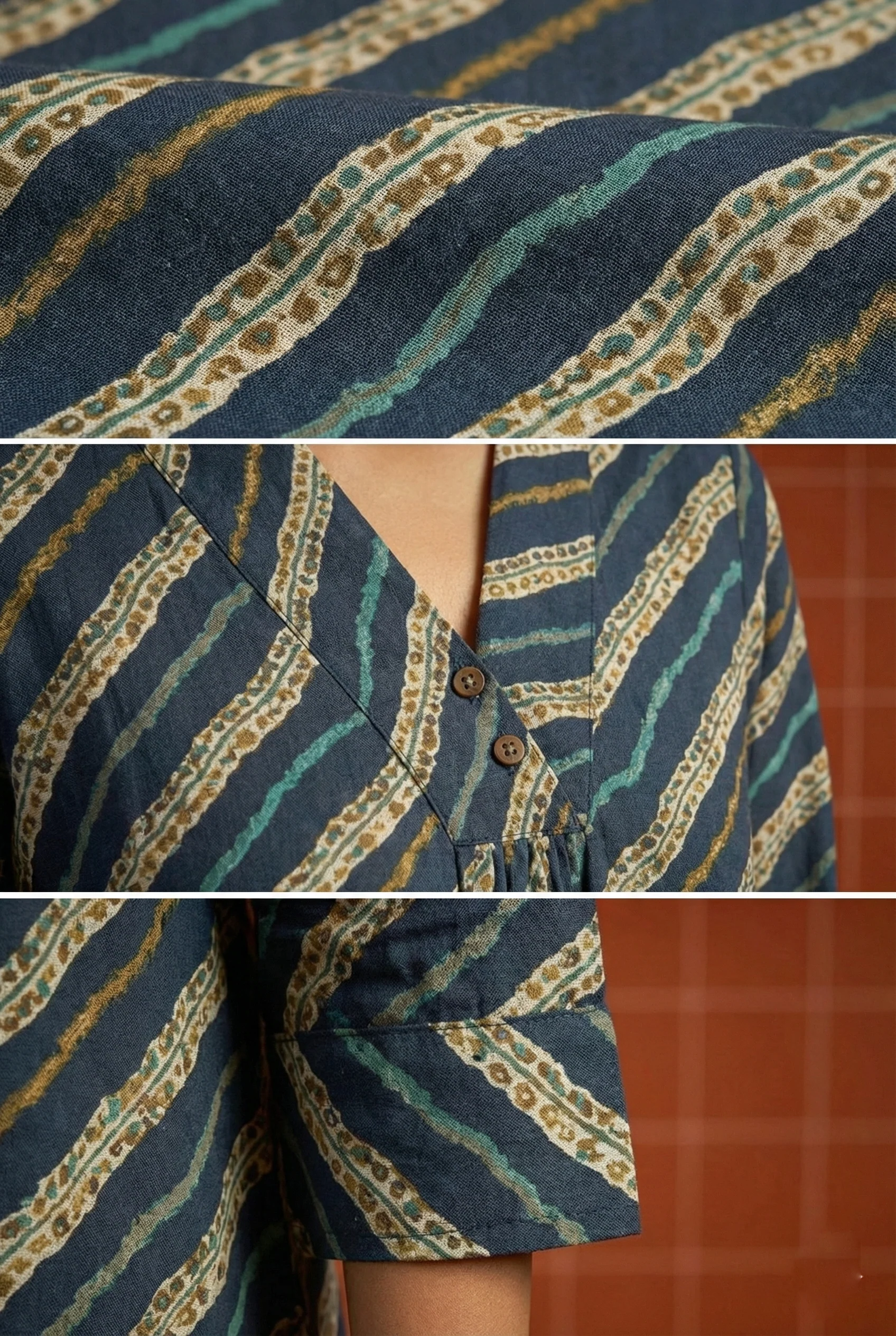 Navy Blue Rayon Striped Ethnic Long Kurta - Image 6