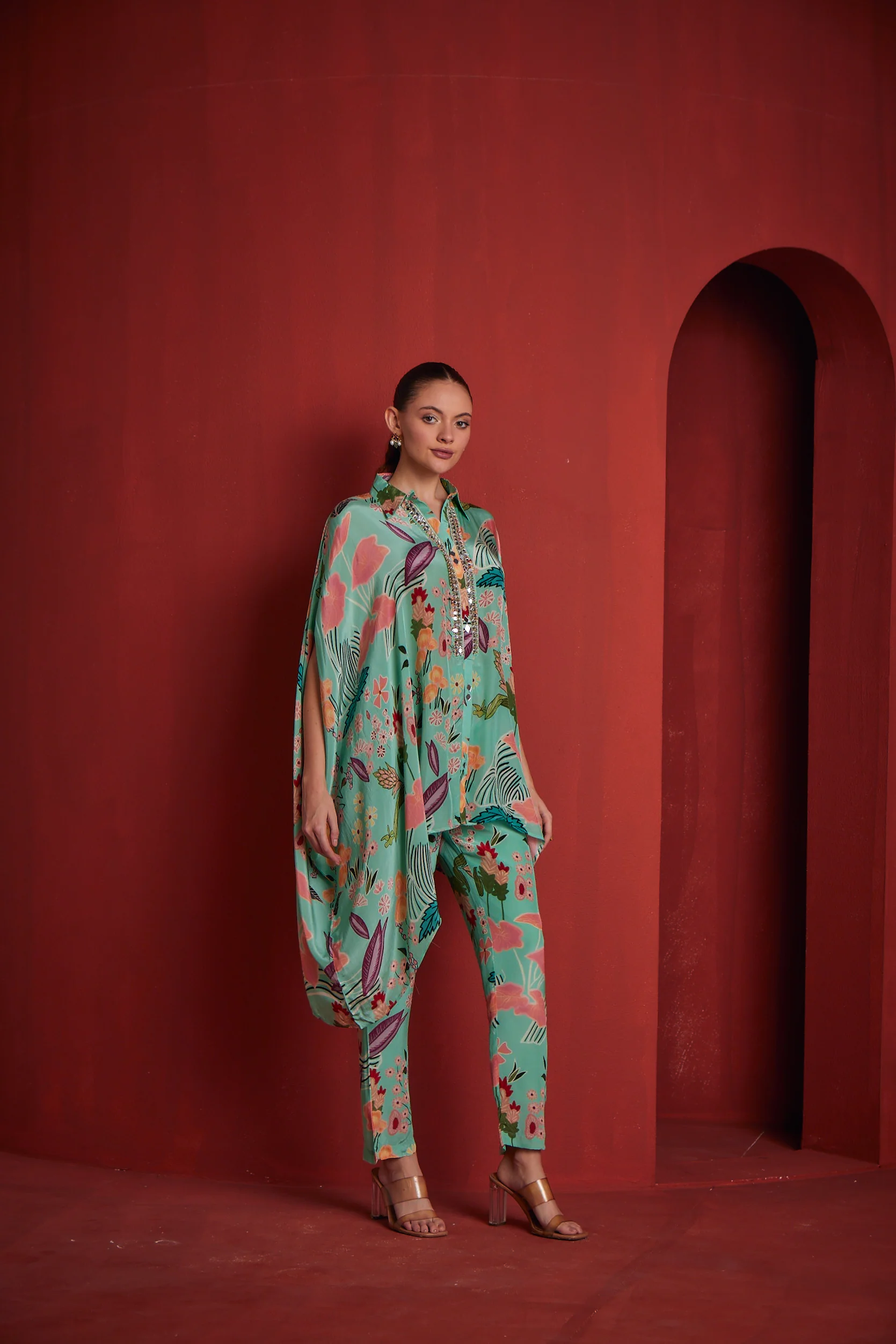 Neeeru's Womens Sea Green Crepe Fabric Co-Ords Set - Image 3