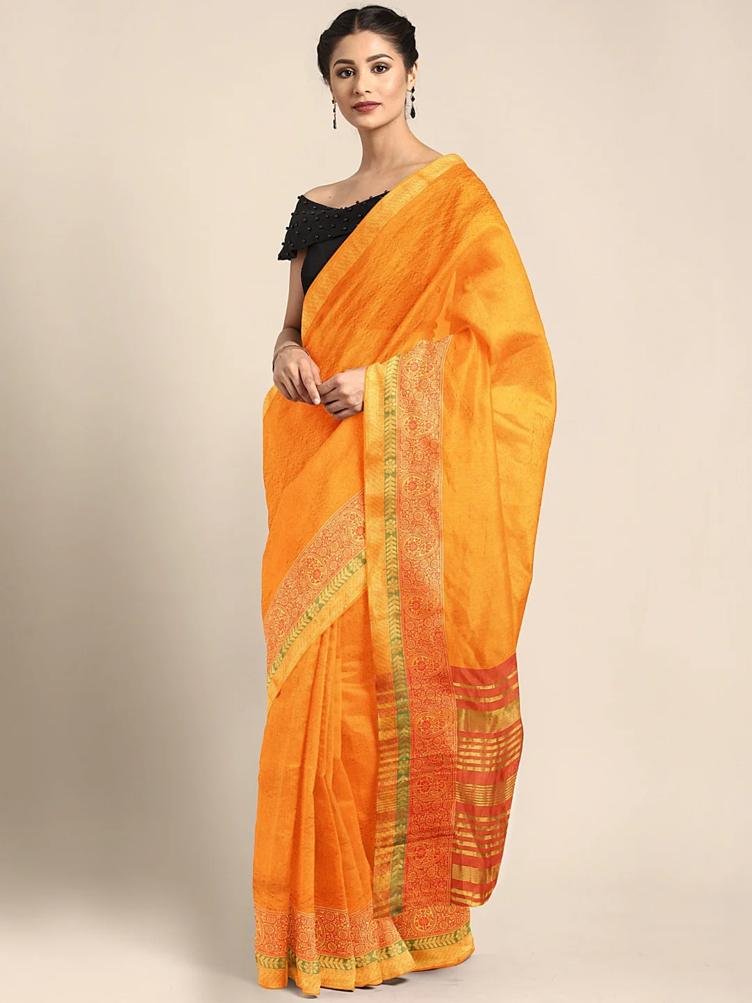 Neerus Amber Textured Saree With Blouse