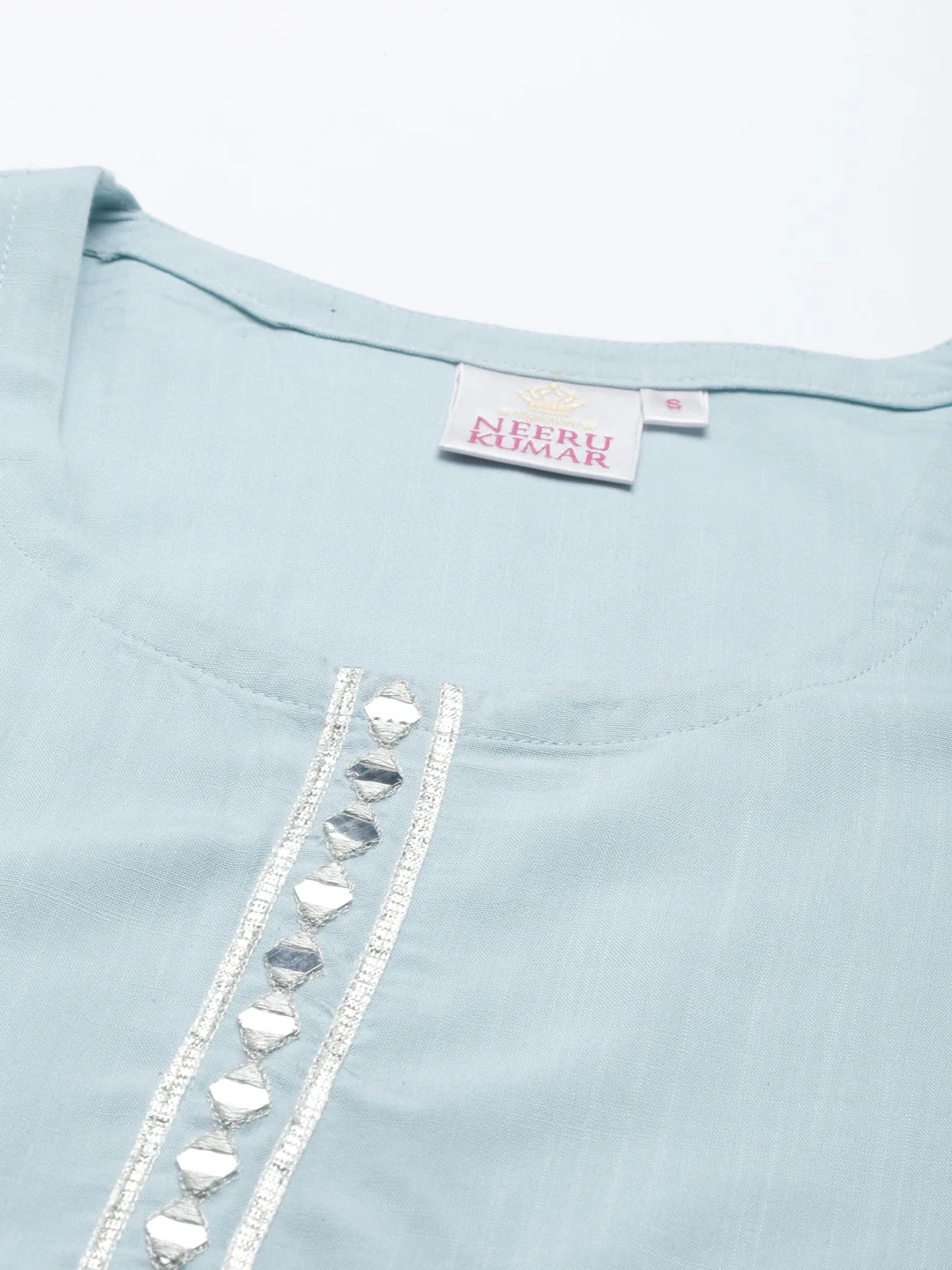 Neerus Aqua Color Slub Rayon Fabric Kurta - Image 8