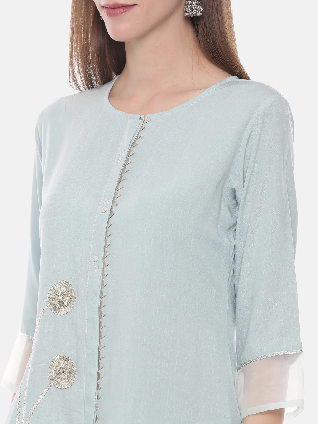 Neerus Aqua Embellished Straight Kurta - Image 2