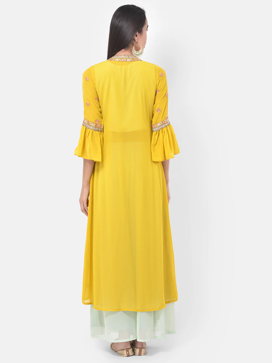 Neerus Aqua & Yellow Embellished Top & Palazzo Set With Shrug - Image 4