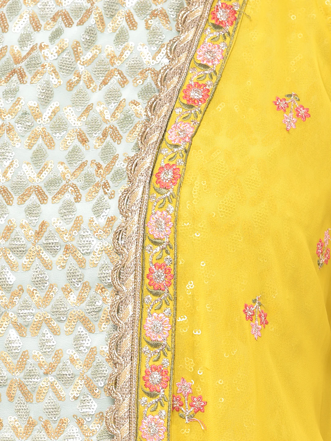 Neerus Aqua & Yellow Embellished Top & Palazzo Set With Shrug - Image 5