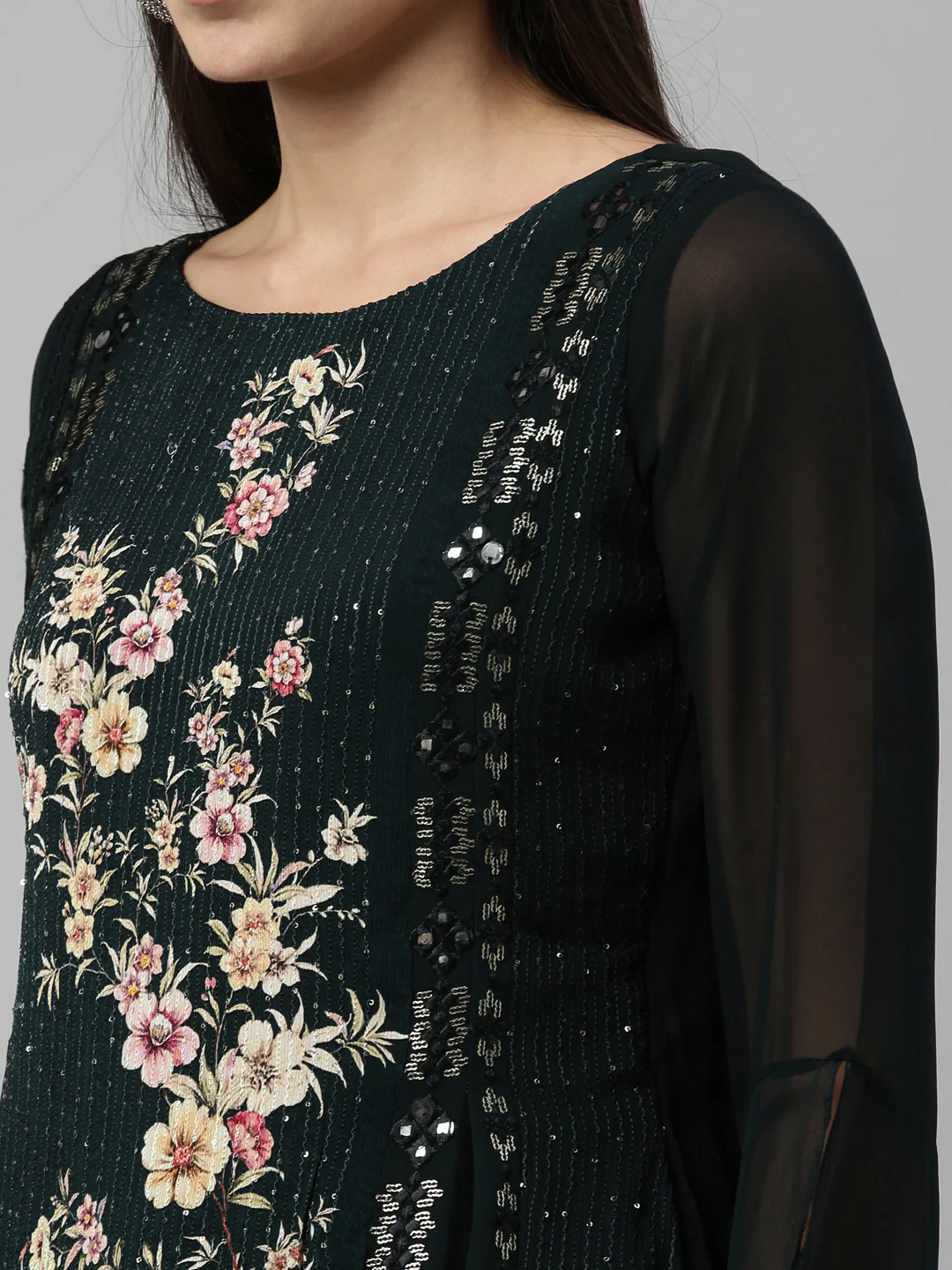 Neerus B Green Color Georgette Fabric Suit Set - Image 2