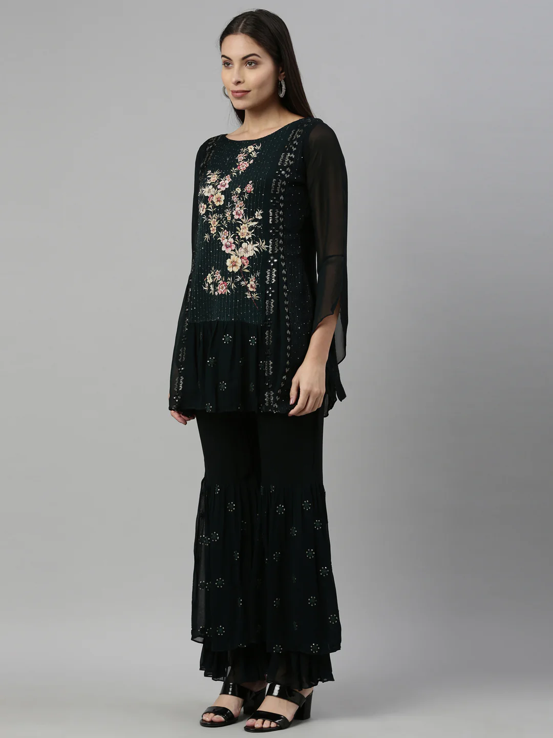Neerus B Green Color Georgette Fabric Suit Set - Image 4