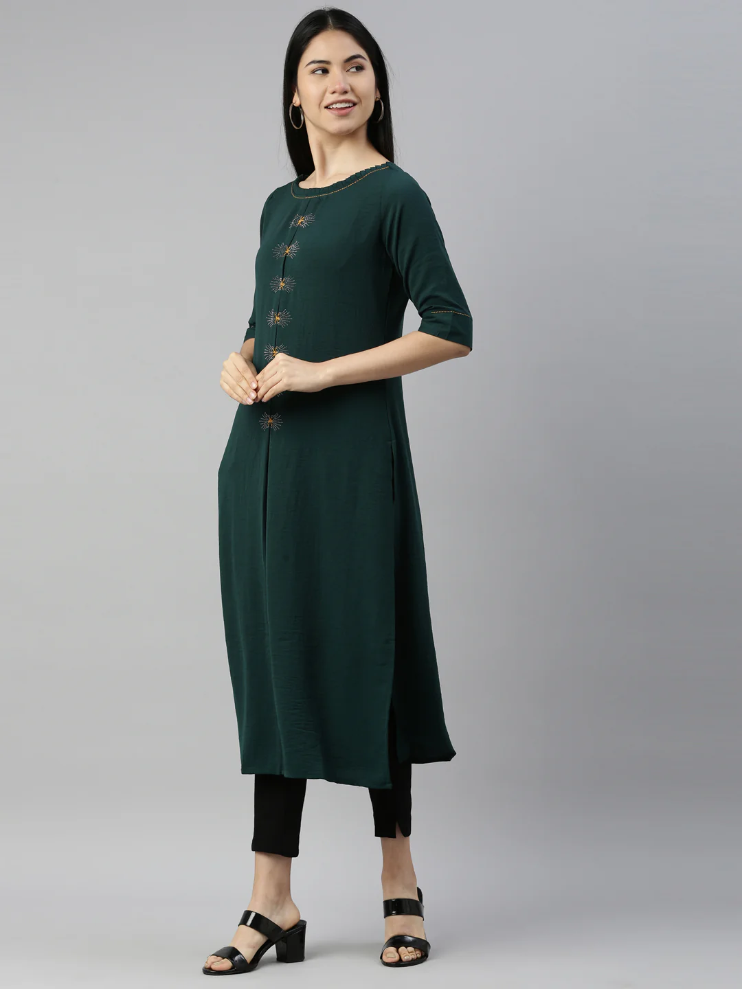 Neerus B Green Color Mouse Crepe Fabric Kurta - Image 3