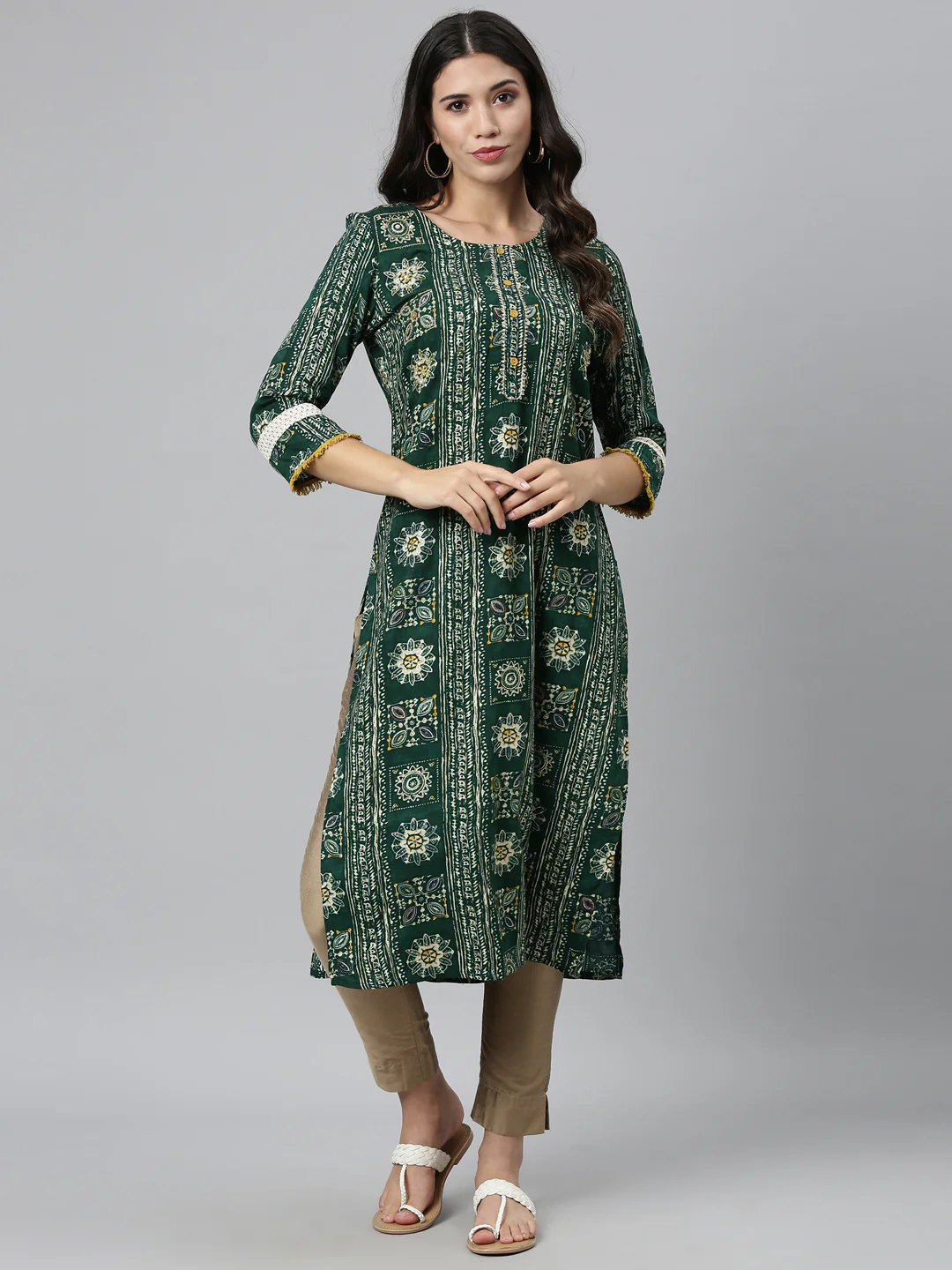 Neerus B Green Color Muslin Fabric Kurta - Image 4