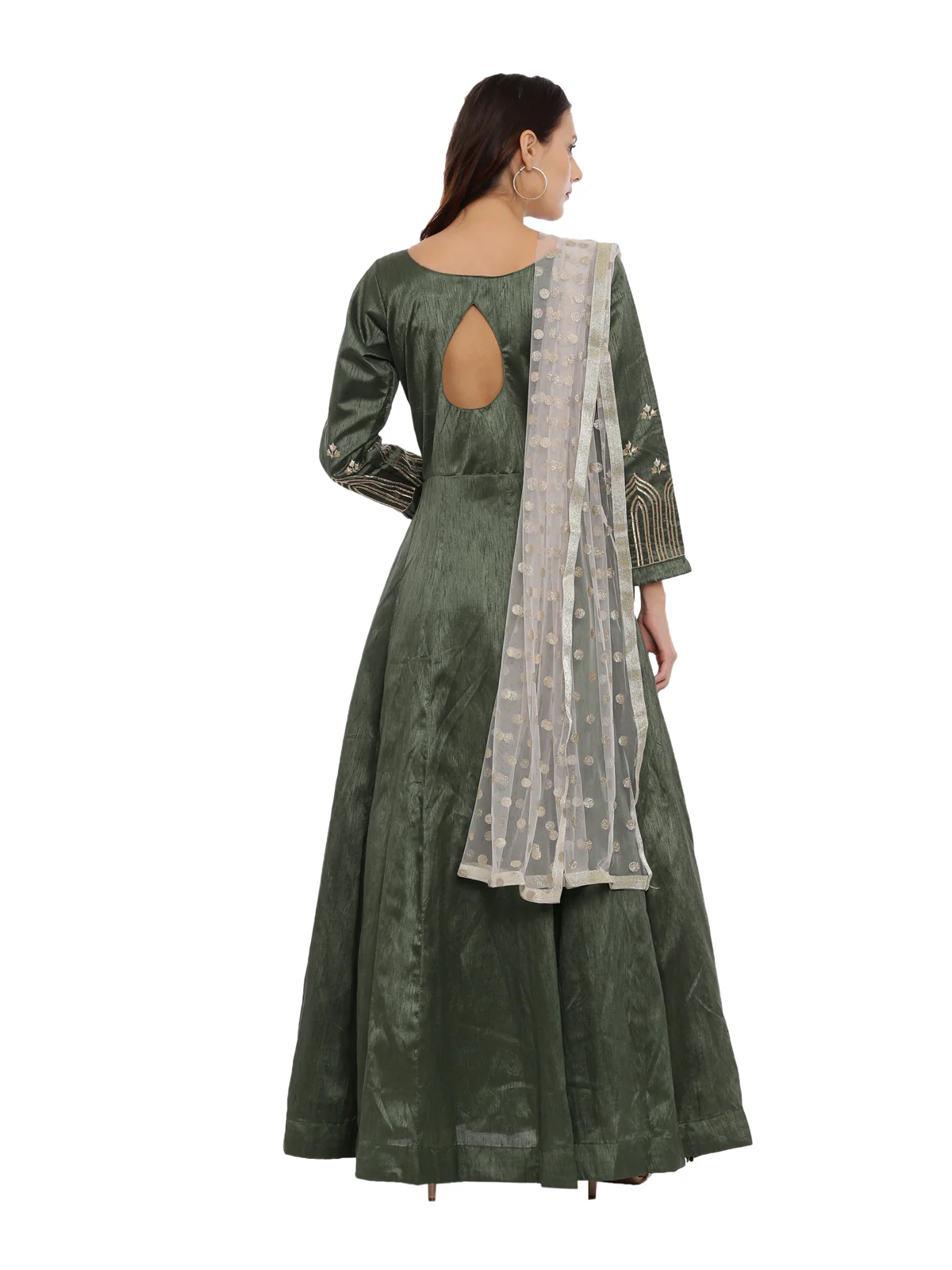 Neerus B Green Color Silk Fabric Full Sleeves Suit-Anarkali - Image 4