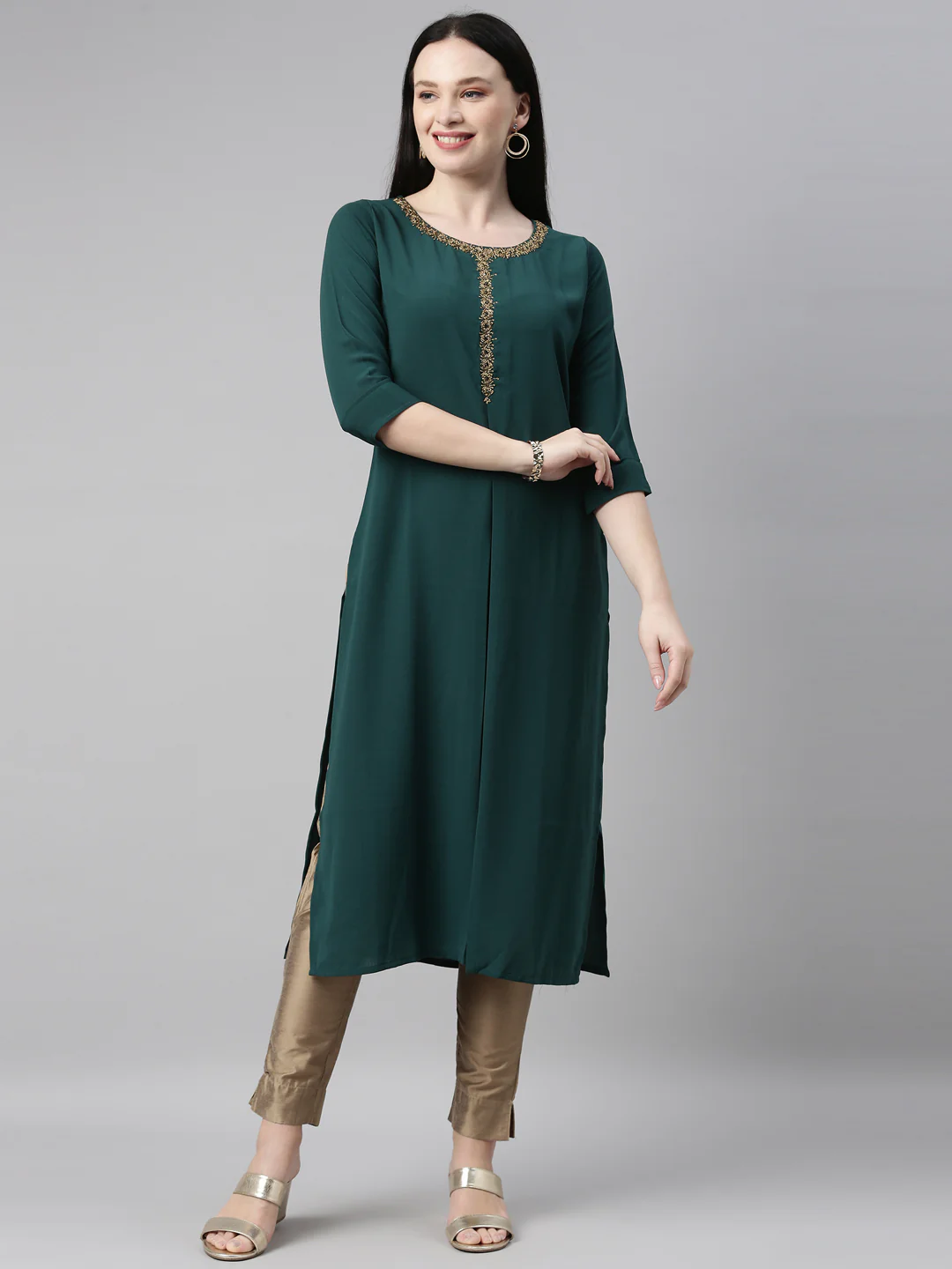 Neerus B Green Color Slub Riyon Fabric Kurta