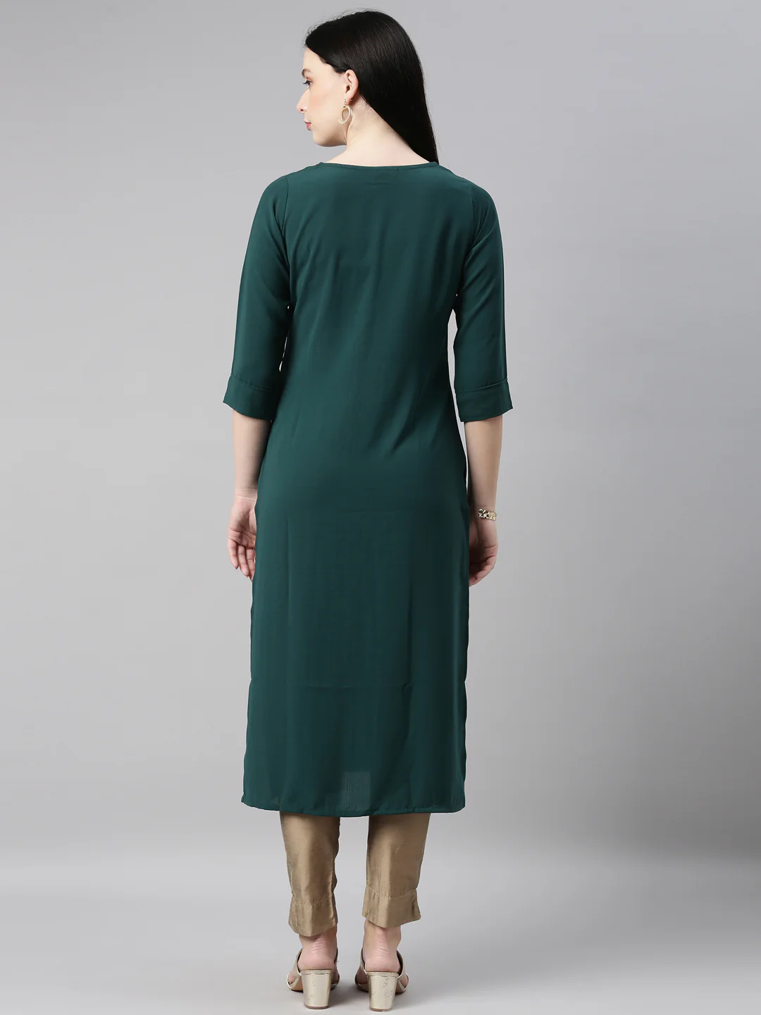 Neerus B Green Color Slub Riyon Fabric Kurta - Image 5