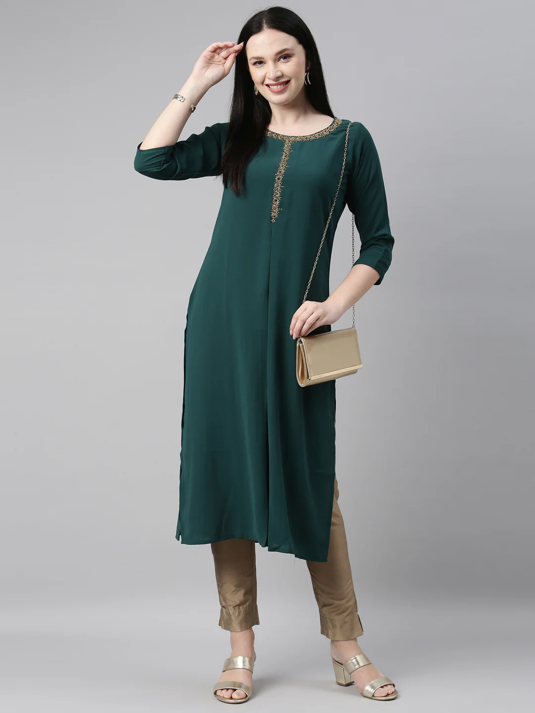 Neerus B Green Color Slub Riyon Fabric Kurta - Image 6