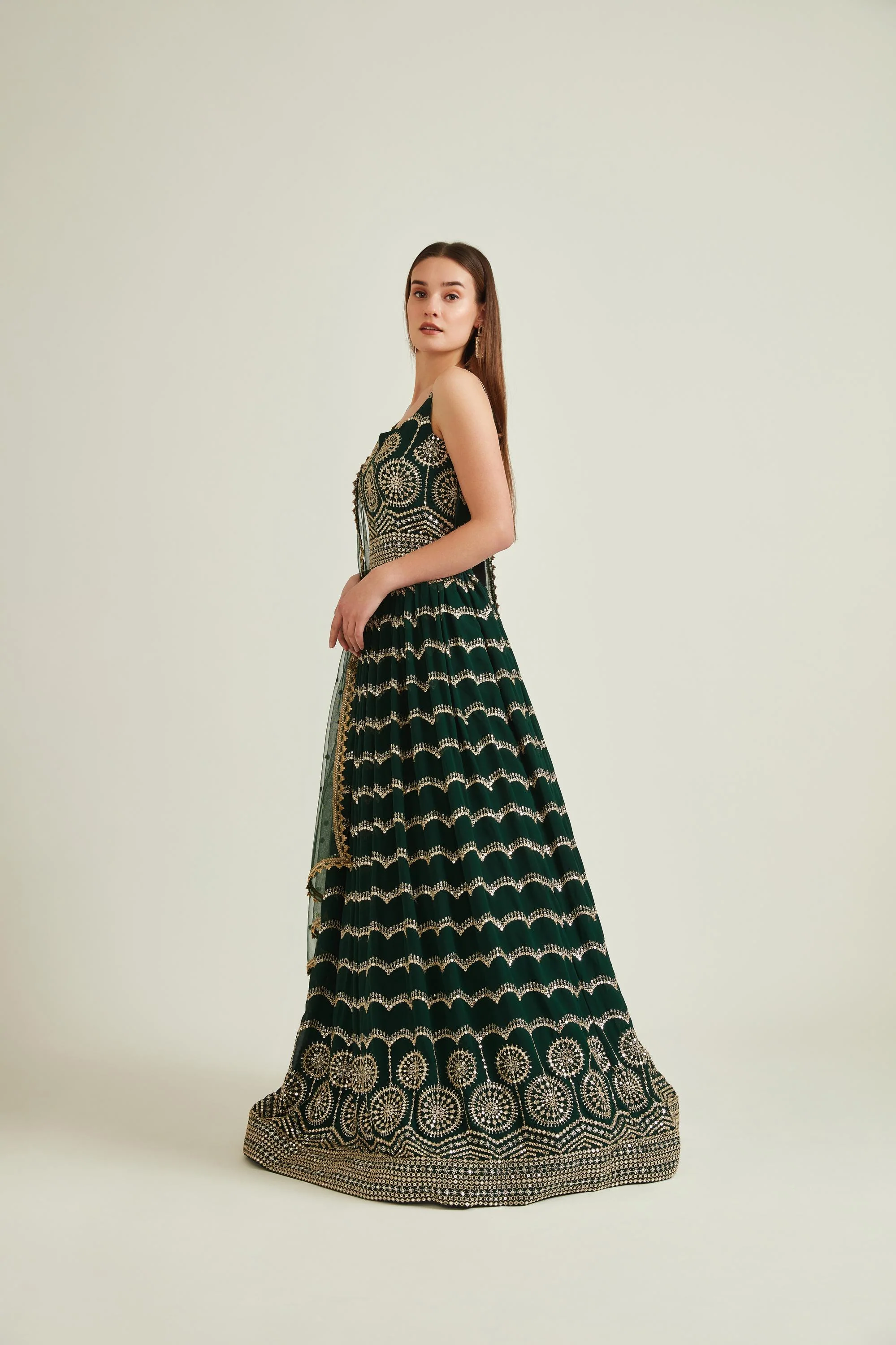 Neerus B Green Colour Georgette Fabric Gown - Image 2