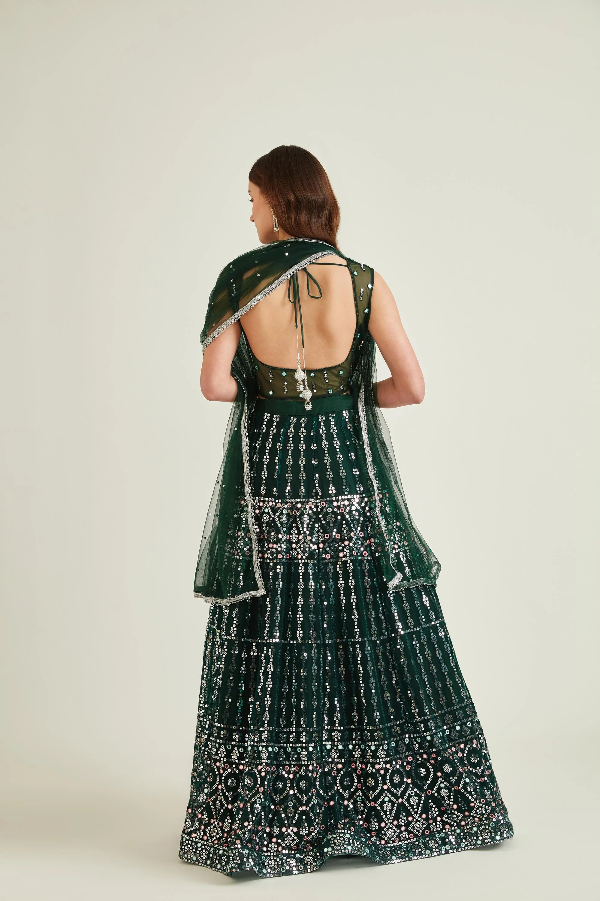 Neerus B Green Colour Nett Fabric Ghagra Set - Image 2