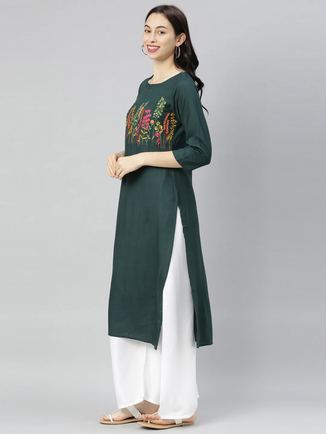 Neerus B Green Colour Slub Riyon Fabric Tunic "46" - Image 4