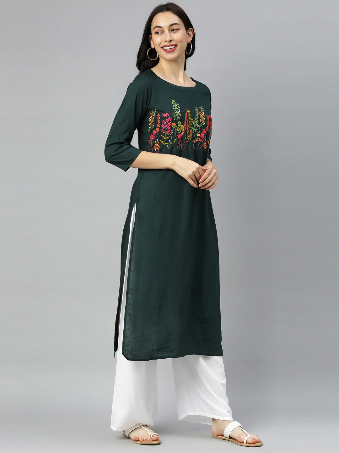 Neerus B Green Colour Slub Riyon Fabric Tunic "46" - Image 5