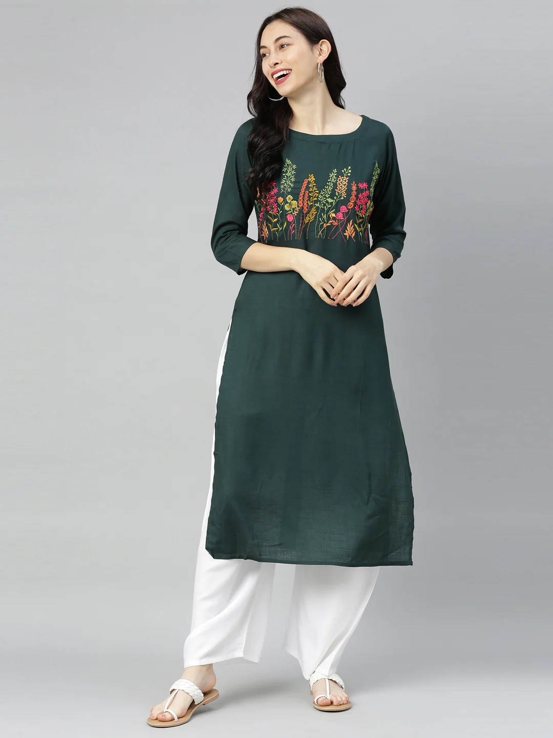 Neerus B Green Colour Slub Riyon Fabric Tunic "46" - Image 7