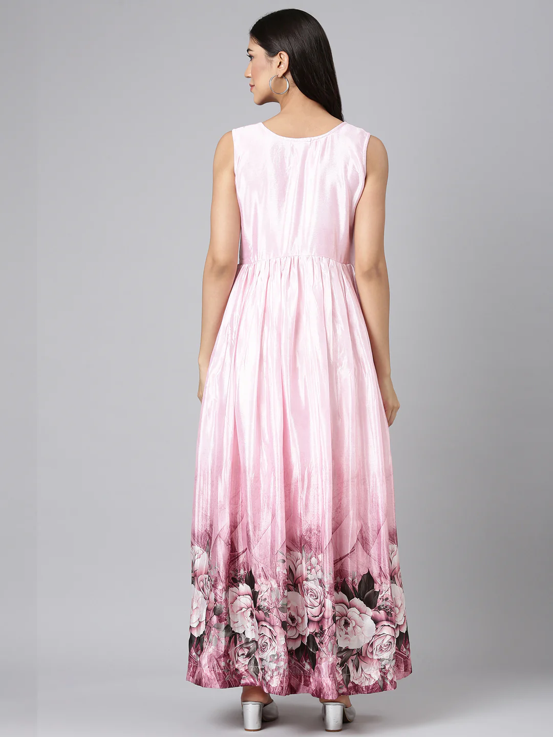 Neerus Baby Pink Casual Floral Maxi Dresses - Image 3
