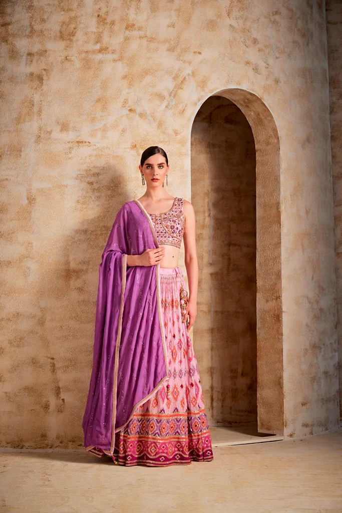 Neerus Baby Pink Color Banaras Fabric Ghagra Set