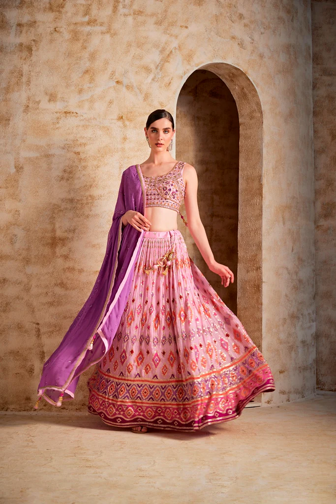 Neerus Baby Pink Color Banaras Fabric Ghagra Set - Image 2