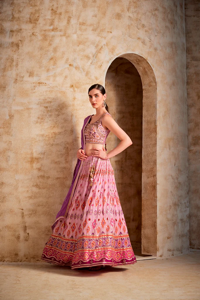 Neerus Baby Pink Color Banaras Fabric Ghagra Set - Image 3